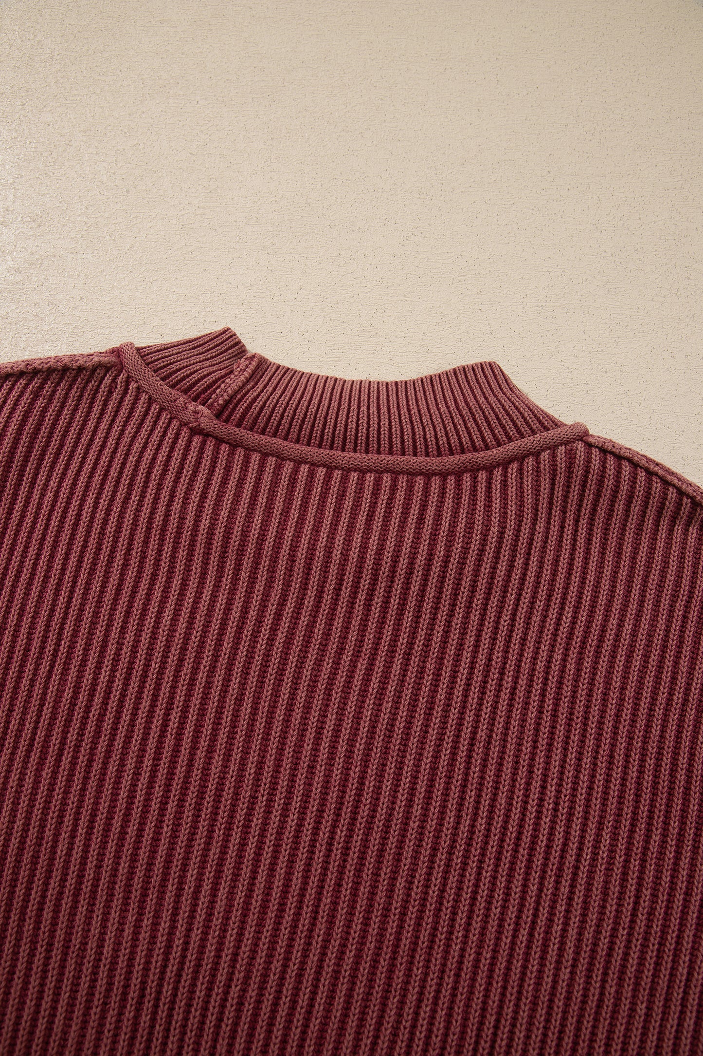Red Dahlia Drop Shoulder High Neck Ribbed Sweater-Sweaters & Cardigans/Sweaters-[Adult]-[Female]-2022 Online Blue Zone Planet