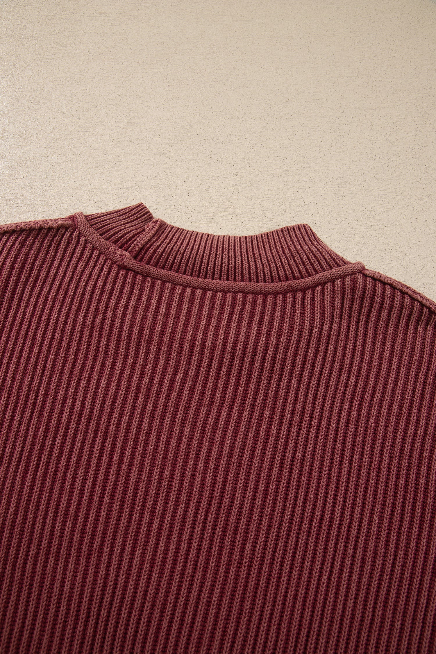 Red Dahlia Drop Shoulder High Neck Ribbed Sweater-Sweaters & Cardigans/Sweaters-[Adult]-[Female]-2022 Online Blue Zone Planet