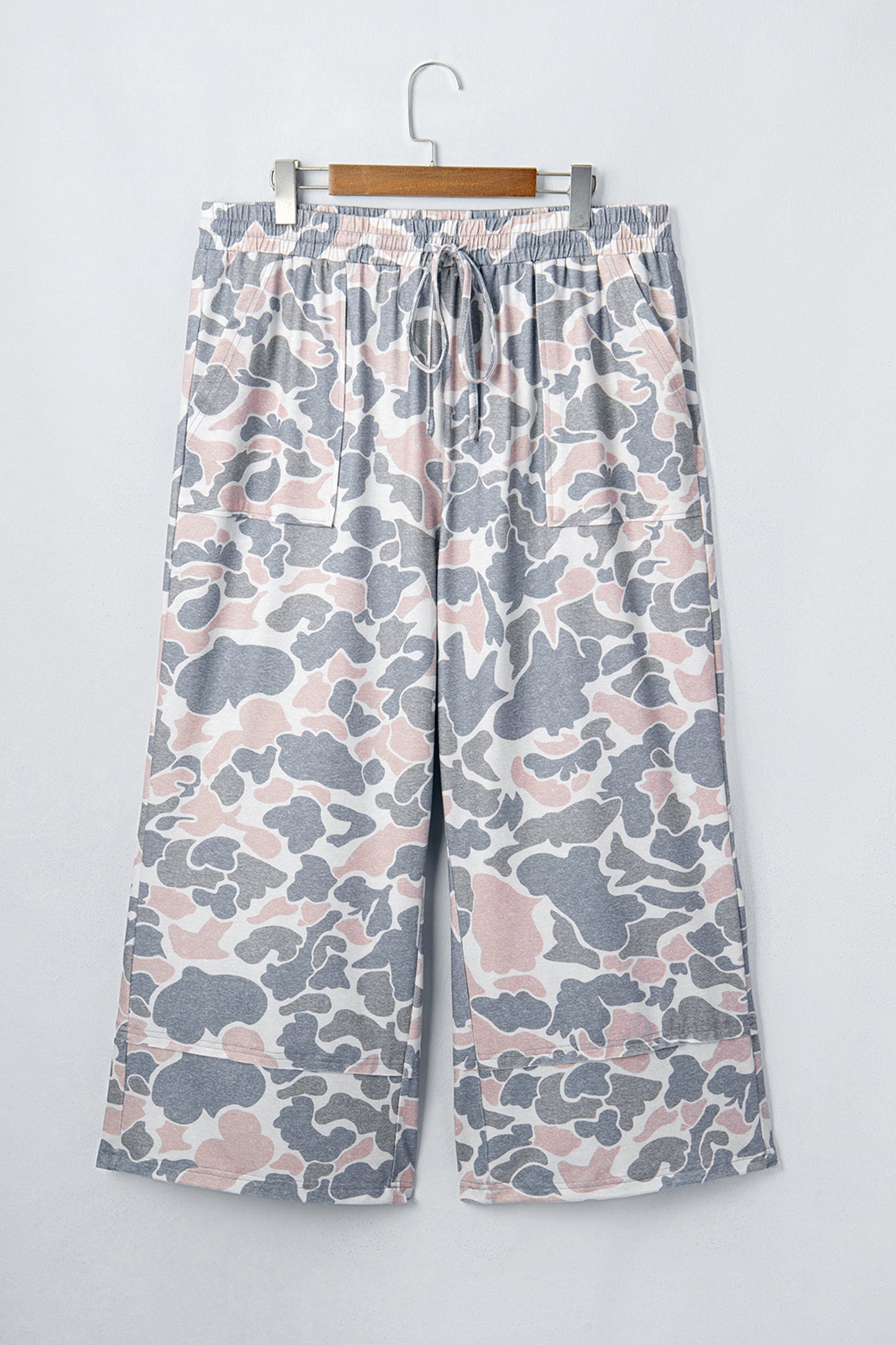 Khaki Camouflage Print Patch Pockets Ankle-Length Plus Size Pants-Plus Size/Plus Size Bottoms-[Adult]-[Female]-2022 Online Blue Zone Planet