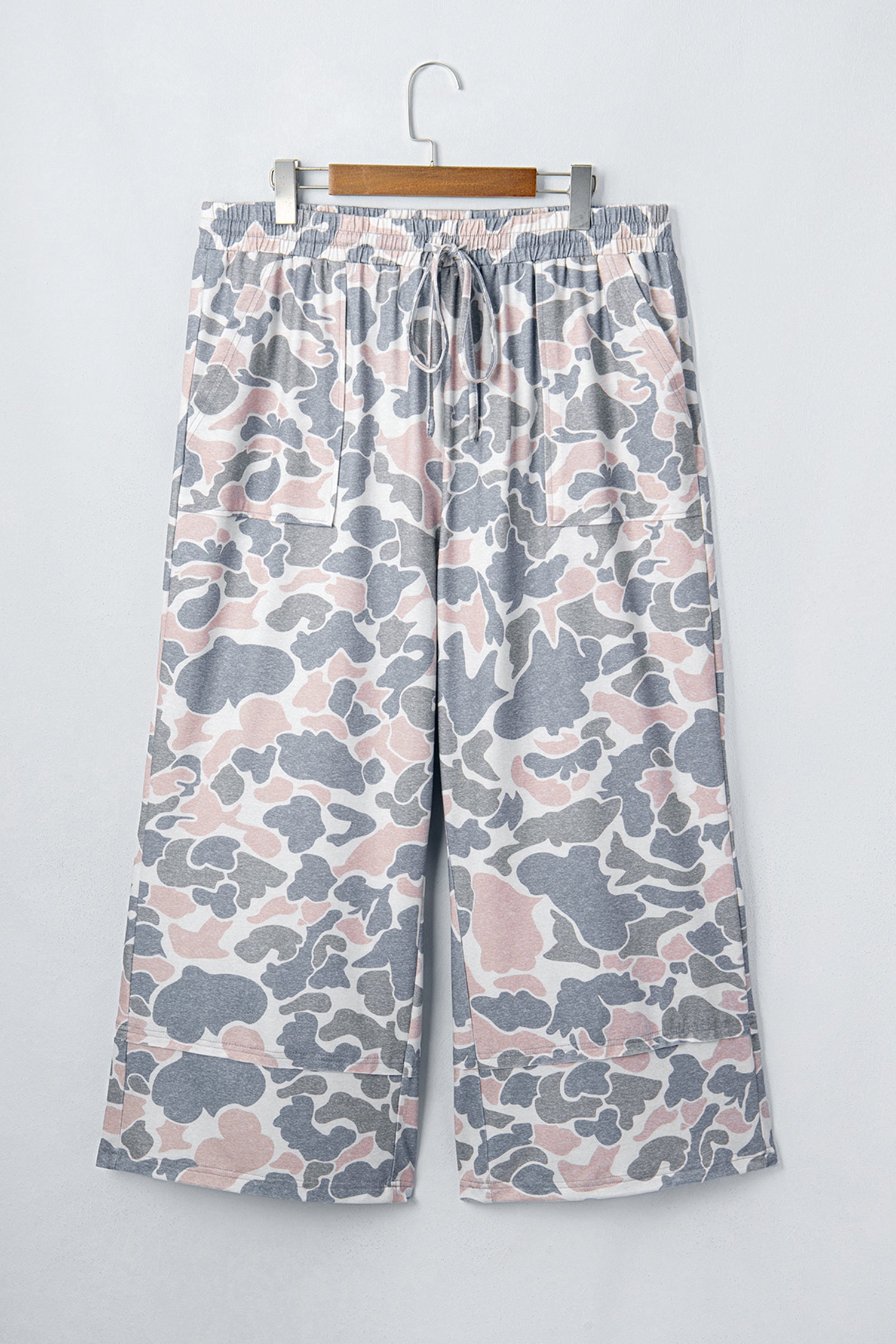 Khaki Camouflage Print Patch Pockets Ankle-Length Plus Size Pants-Plus Size/Plus Size Bottoms-[Adult]-[Female]-2022 Online Blue Zone Planet