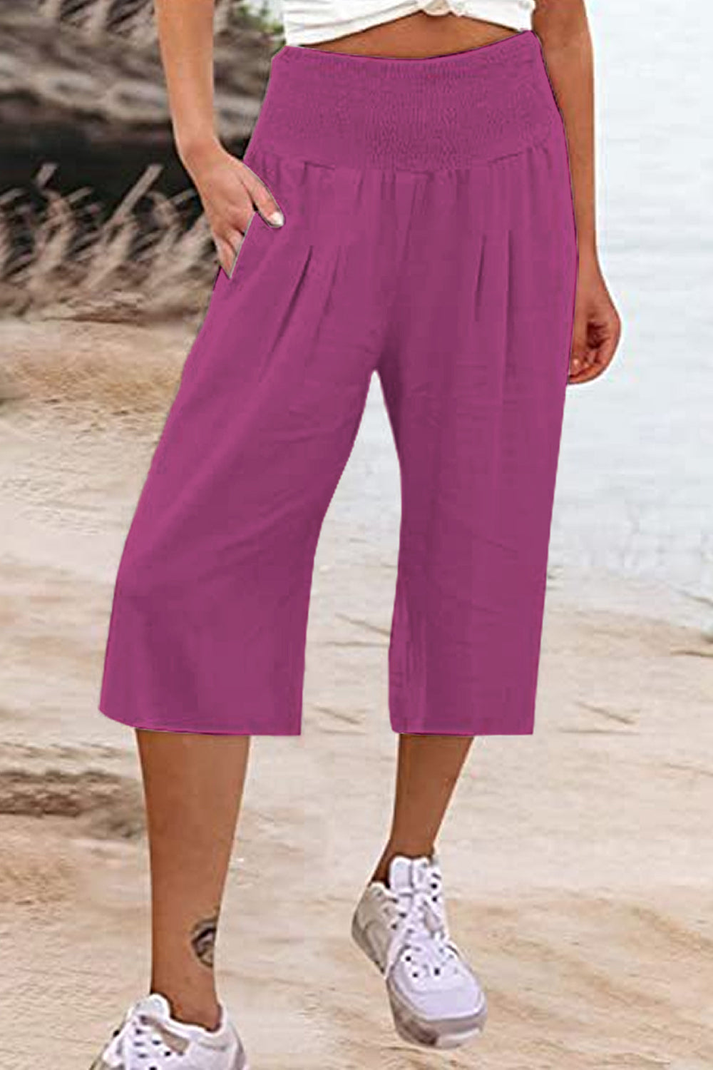 Pocketed High Waist Pants-BOTTOMS SIZES SMALL MEDIUM LARGE-[Adult]-[Female]-Hot Pink-S-2022 Online Blue Zone Planet