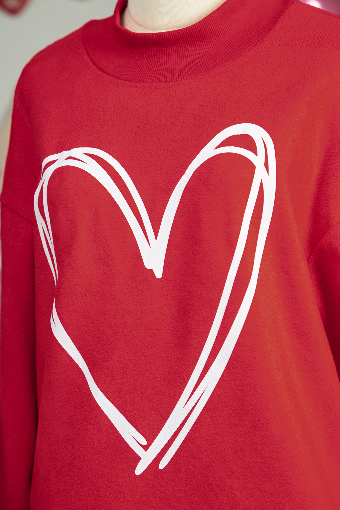 Racing Red Valentines Day Heart Love Script Reversible Printed Double Wear Mock Neck Sweatshirt-Graphic/Graphic Sweatshirts-[Adult]-[Female]-2022 Online Blue Zone Planet