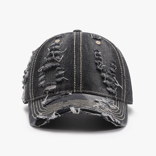 Distressed Adjustable Cotton Baseball Cap-BASEBALL HATS-[Adult]-[Female]-Dark-One Size-2022 Online Blue Zone Planet