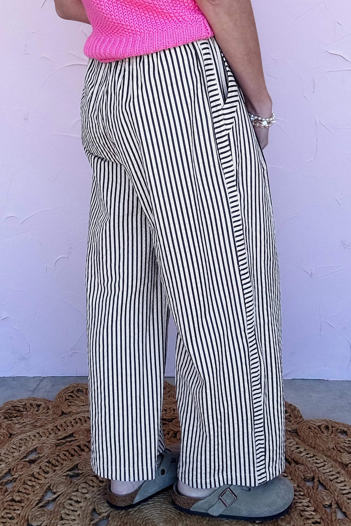 Black Stripe Wide Leg Casual Pants-Bottoms/Pants & Culotte-[Adult]-[Female]-2022 Online Blue Zone Planet