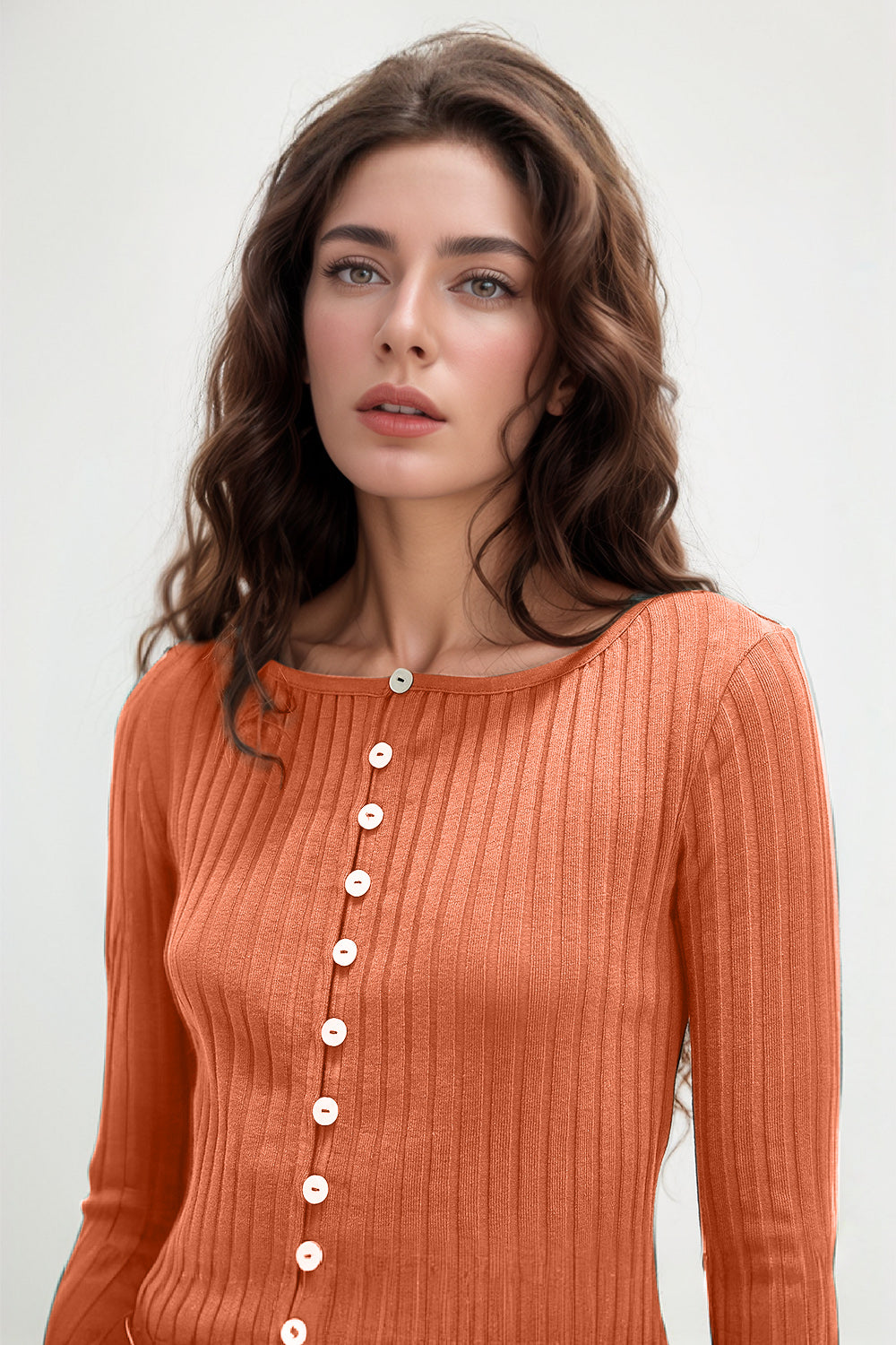 Basic Bae Texture Button Up Round Neck Long Sleeve Top-TOPS / DRESSES-[Adult]-[Female]-2022 Online Blue Zone Planet