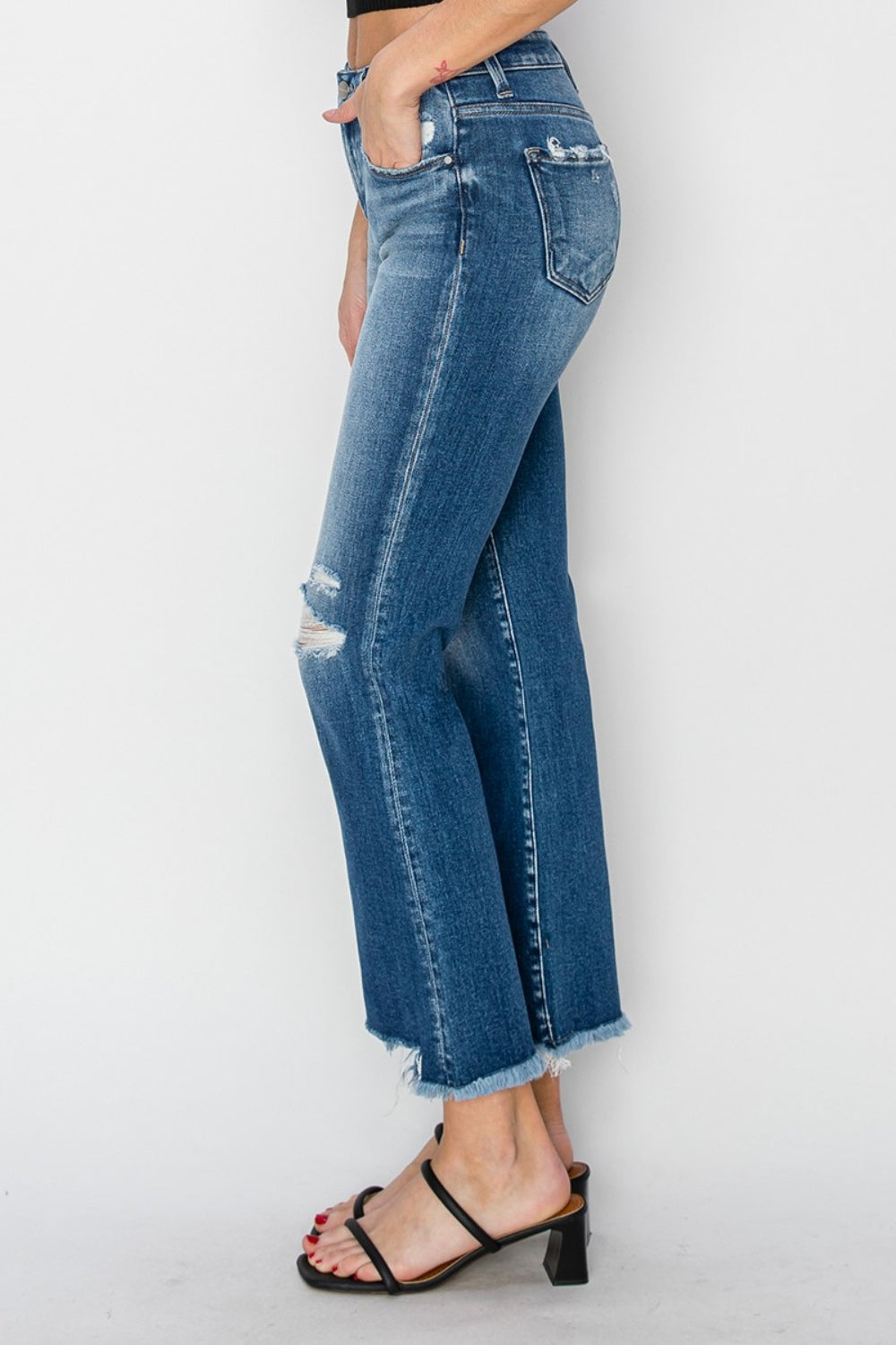 RISEN Full Size Frayed Step Hem Ankle Straight Jeans-BOTTOMS SIZES SMALL MEDIUM LARGE-[Adult]-[Female]-2022 Online Blue Zone Planet