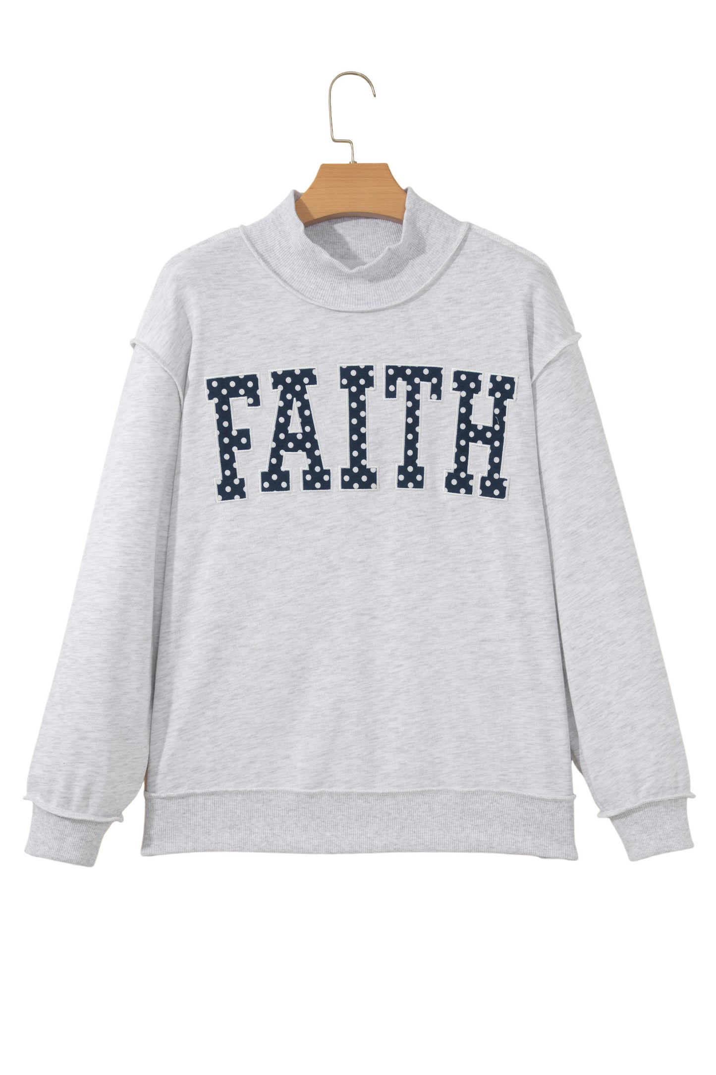 Light Grey High Neck Polka Dot Slogan Printed Baggy Sweatshirt-Tops/Sweatshirts & Hoodies-[Adult]-[Female]-2022 Online Blue Zone Planet