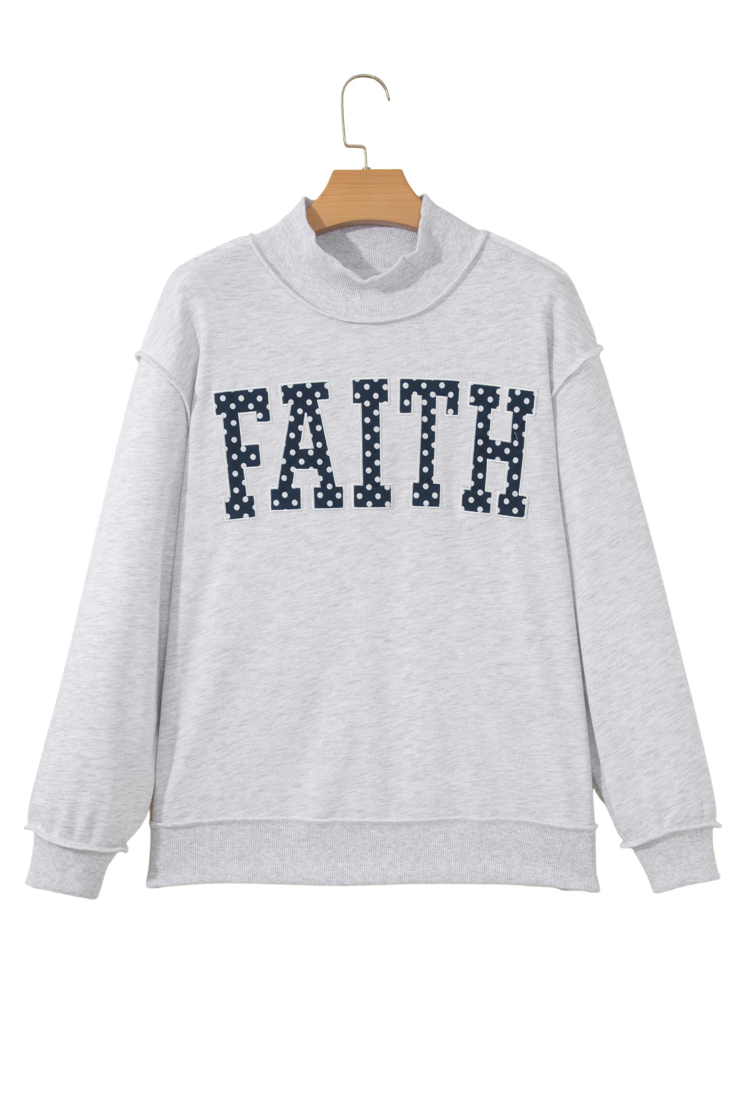 Light Grey High Neck Polka Dot Slogan Printed Baggy Sweatshirt-Tops/Sweatshirts & Hoodies-[Adult]-[Female]-2022 Online Blue Zone Planet