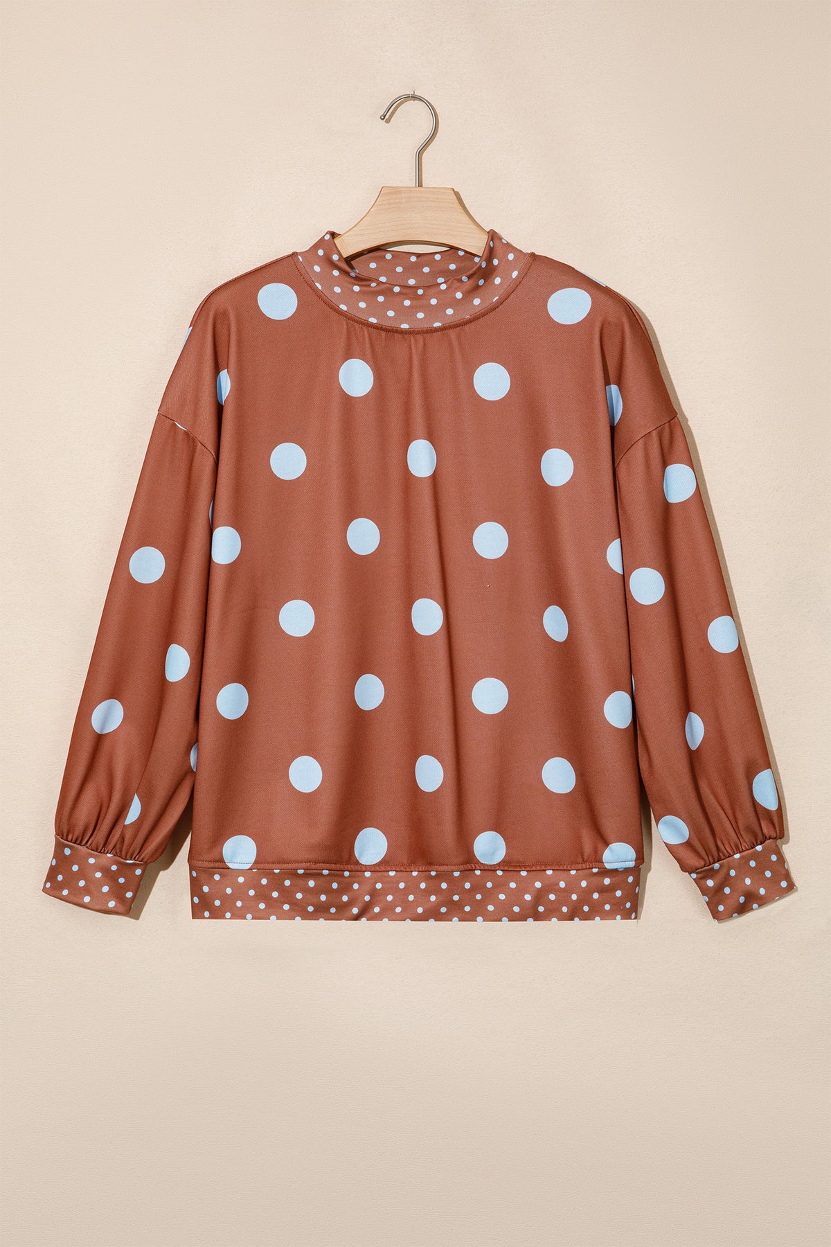 Pink Polka Dot Print Contrast Detail Oversized Tunic Sweatshirt-Tops/Sweatshirts & Hoodies-[Adult]-[Female]-2022 Online Blue Zone Planet