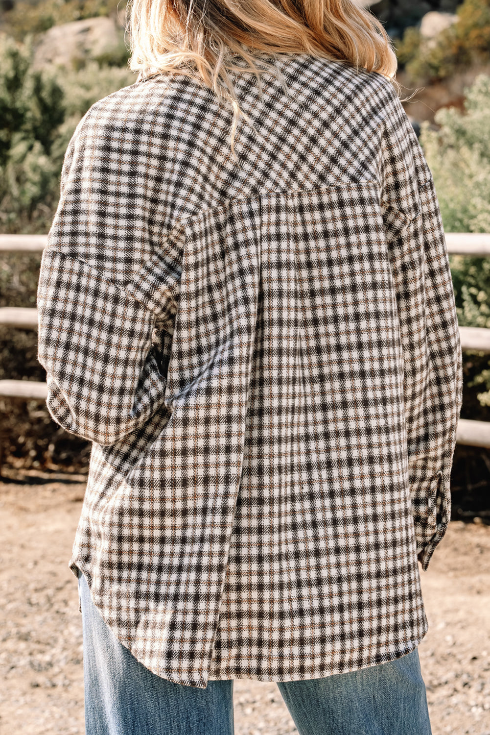 Casual Contrast Corduroy Flap Pocket Patchwork Plaid Shacket-Outerwear/Plaid Shackets-[Adult]-[Female]-2022 Online Blue Zone Planet