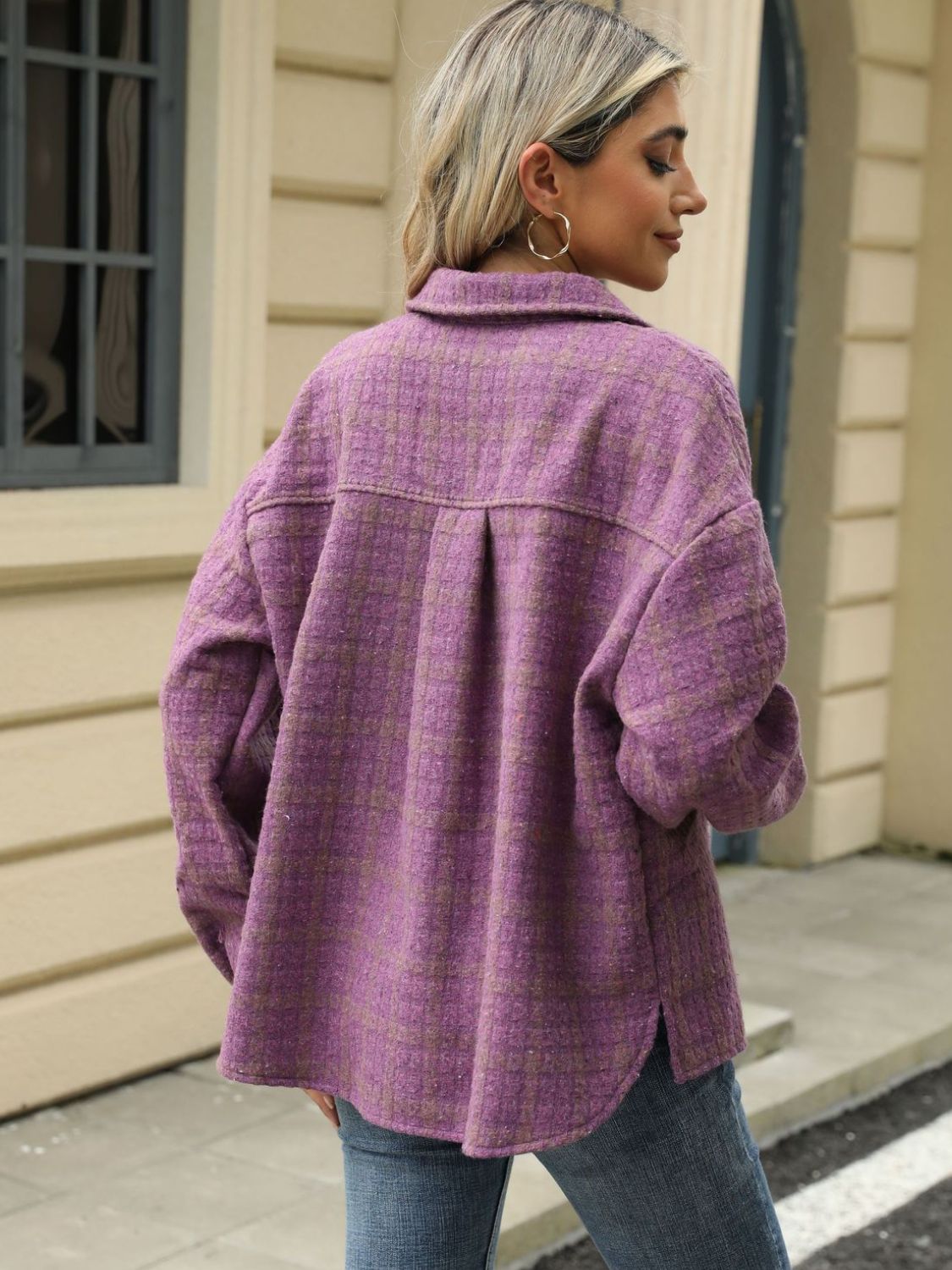 Plaid Collared Neck Long Sleeve Jacket-TOPS / DRESSES-[Adult]-[Female]-2022 Online Blue Zone Planet