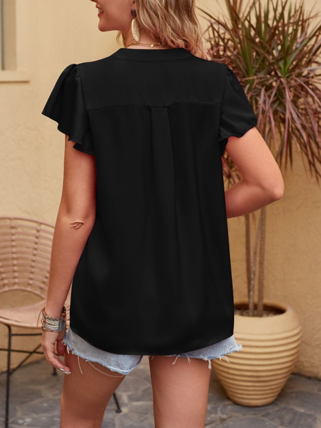 Mandy Notched Short Sleeve Blouse-TOPS / DRESSES-[Adult]-[Female]-2022 Online Blue Zone Planet