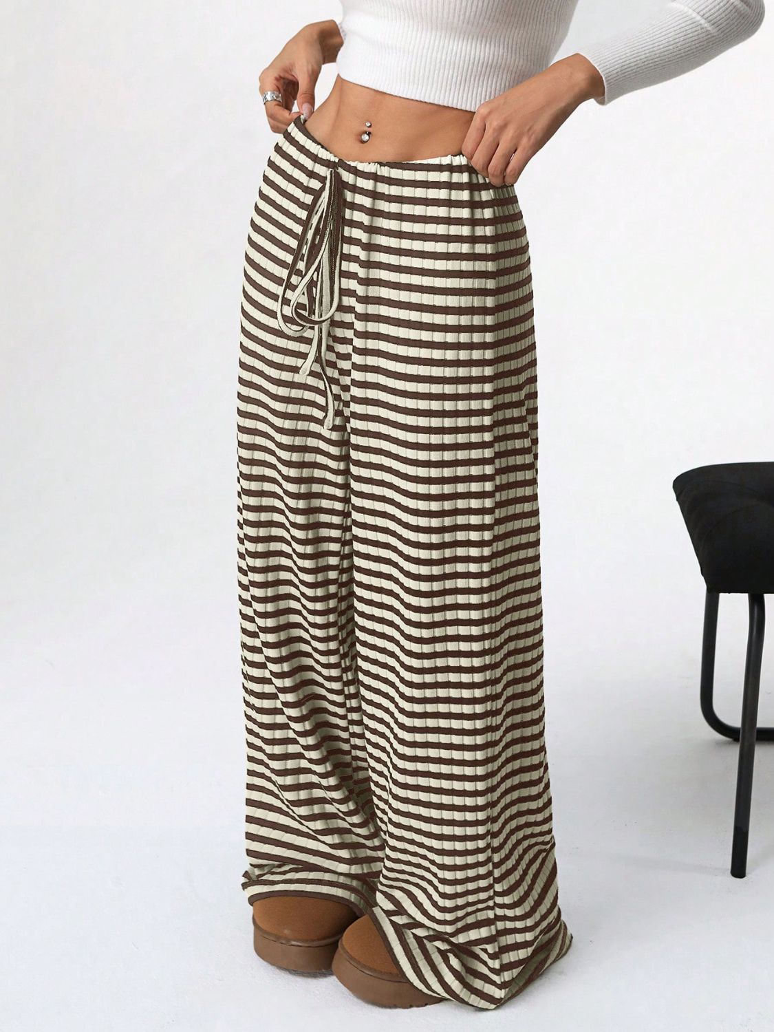 Blue Zone Planet | Tied Striped Wide Leg Pants-BOTTOMS SIZES SMALL MEDIUM LARGE-[Adult]-[Female]-2022 Online Blue Zone Planet