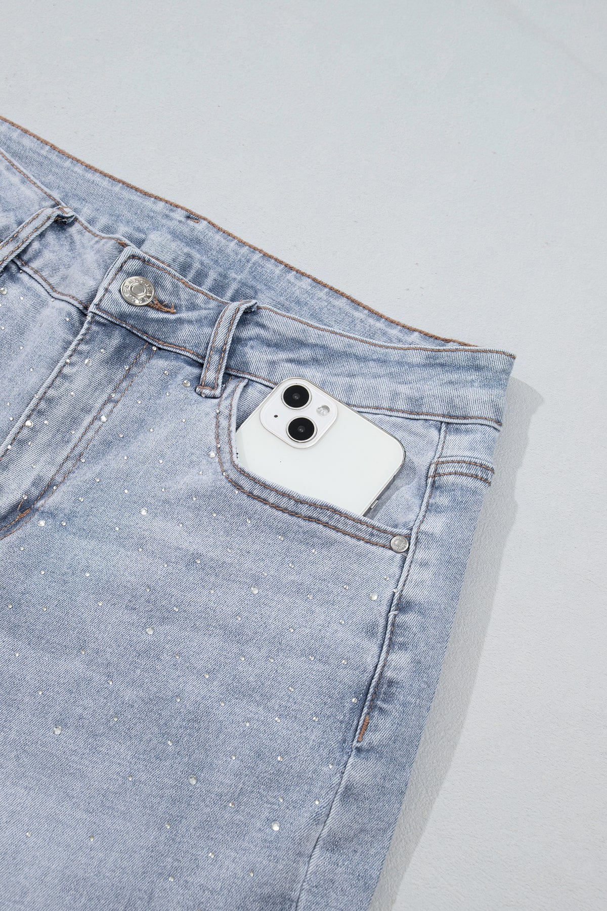Beau Blue Sparkle Detail Western Casual Shift Jeans-Bottoms/Jeans-[Adult]-[Female]-2022 Online Blue Zone Planet