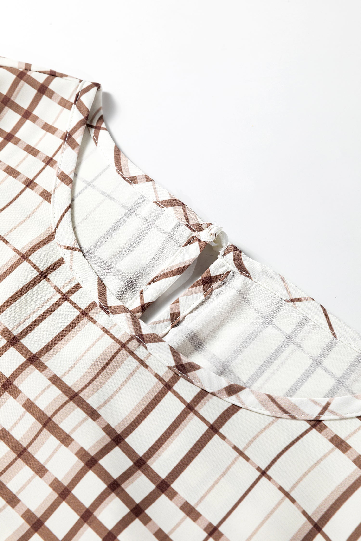 White Plaid Print Frilled Puffy Half Sleeve Blouse-Tops/Blouses & Shirts-[Adult]-[Female]-2022 Online Blue Zone Planet