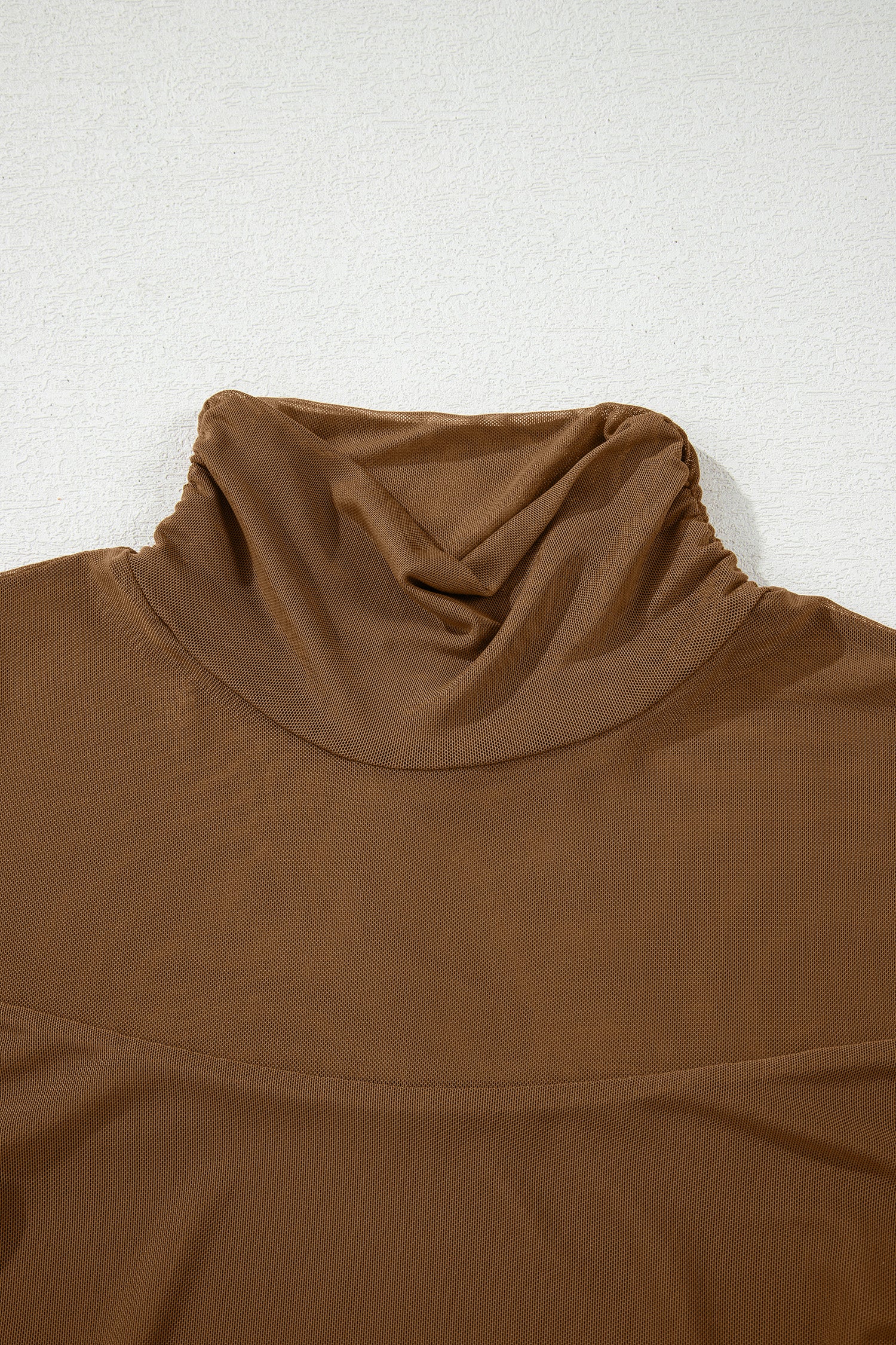 Coffee Sheer Mesh Patchwork High Neck Long Sleeve Top-Tops/Long Sleeve Tops-[Adult]-[Female]-2022 Online Blue Zone Planet