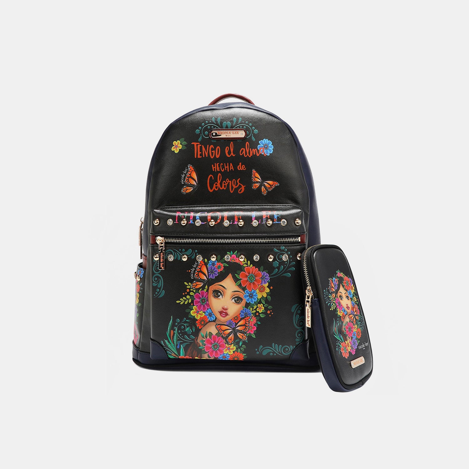 Nicole Lee USA Printed Vegan Leather Backpack Bag with Charging Port and Pouch-HANDBAGS-[Adult]-[Female]-Alma de Colores-One Size-2022 Online Blue Zone Planet