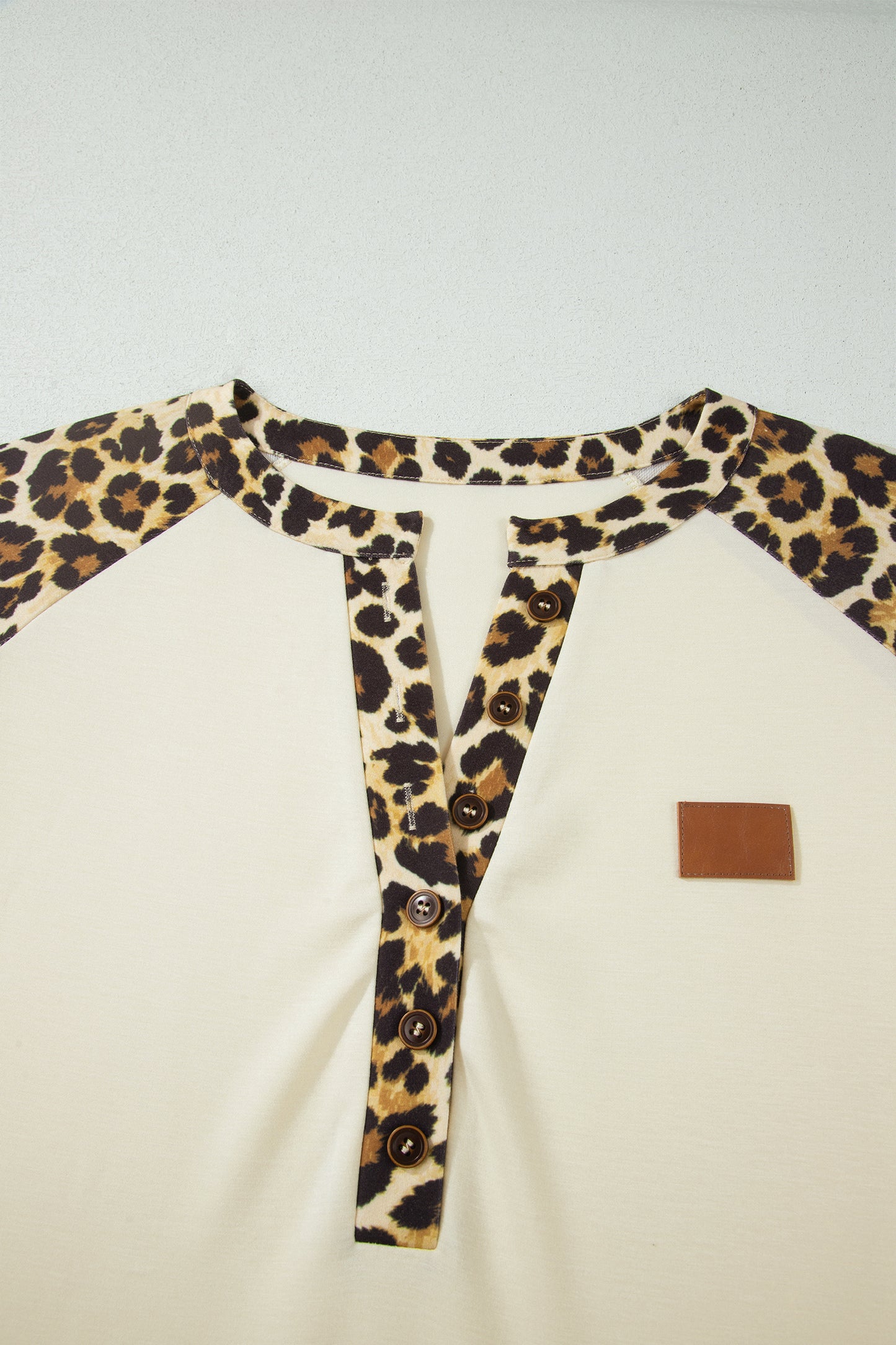 Beige Plus Size Leopard Contrast Patchwork Polo Tee-Plus Size/Plus Size Tops/Plus Size Tops & Tees-[Adult]-[Female]-2022 Online Blue Zone Planet