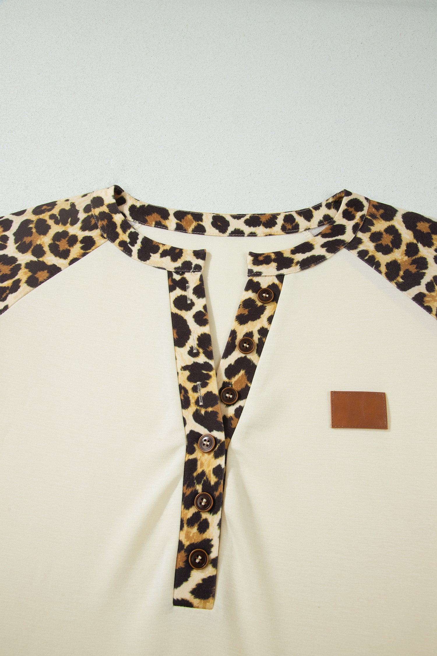 Beige Plus Size Leopard Contrast Patchwork Polo Tee-Plus Size/Plus Size Tops/Plus Size Tops & Tees-[Adult]-[Female]-2022 Online Blue Zone Planet
