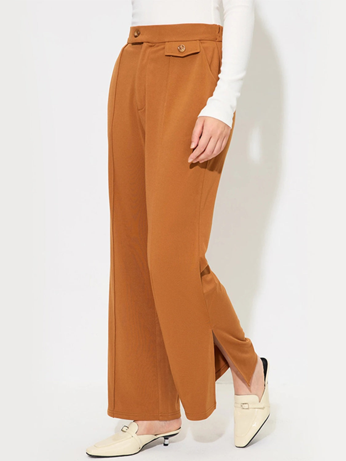 Blue Zone Planet | Slit Wide Leg Pants with Pockets-TOPS / DRESSES-[Adult]-[Female]-2022 Online Blue Zone Planet