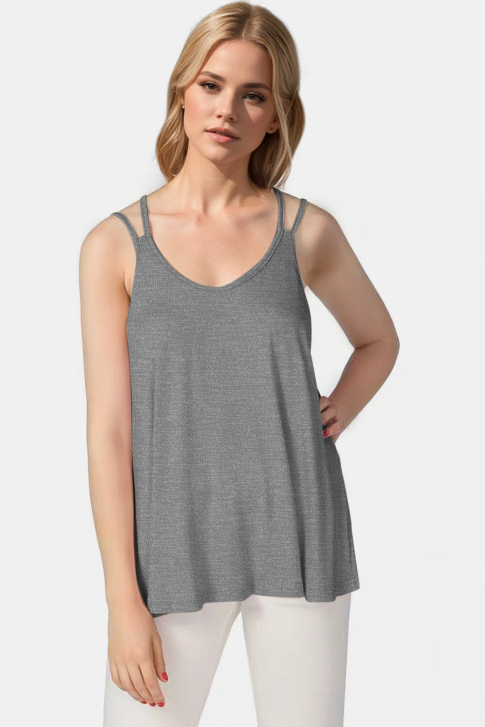 Basic Bae Bamboo Scoop Neck Double Spaghetti Straps Cami-TOPS / DRESSES-[Adult]-[Female]-Dark Gray-S-2022 Online Blue Zone Planet