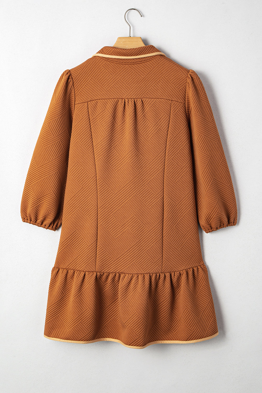 Desert Gold  Quarter Zip Collar Bracelet Sleeve Textured Mini Dress