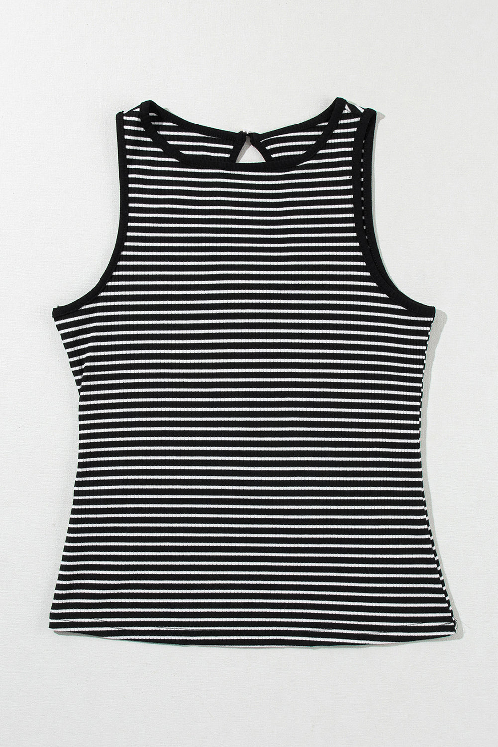 Black Striped Print Ribbed Knit Sleeveless Top-Tops/Tank Tops-[Adult]-[Female]-2022 Online Blue Zone Planet
