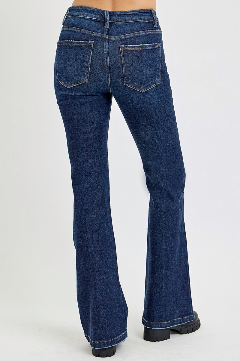 Blue Zone Planet | RISEN Full Size High Rise Flare Jeans with Pockets-BOTTOMS SIZES SMALL MEDIUM LARGE-[Adult]-[Female]-2022 Online Blue Zone Planet