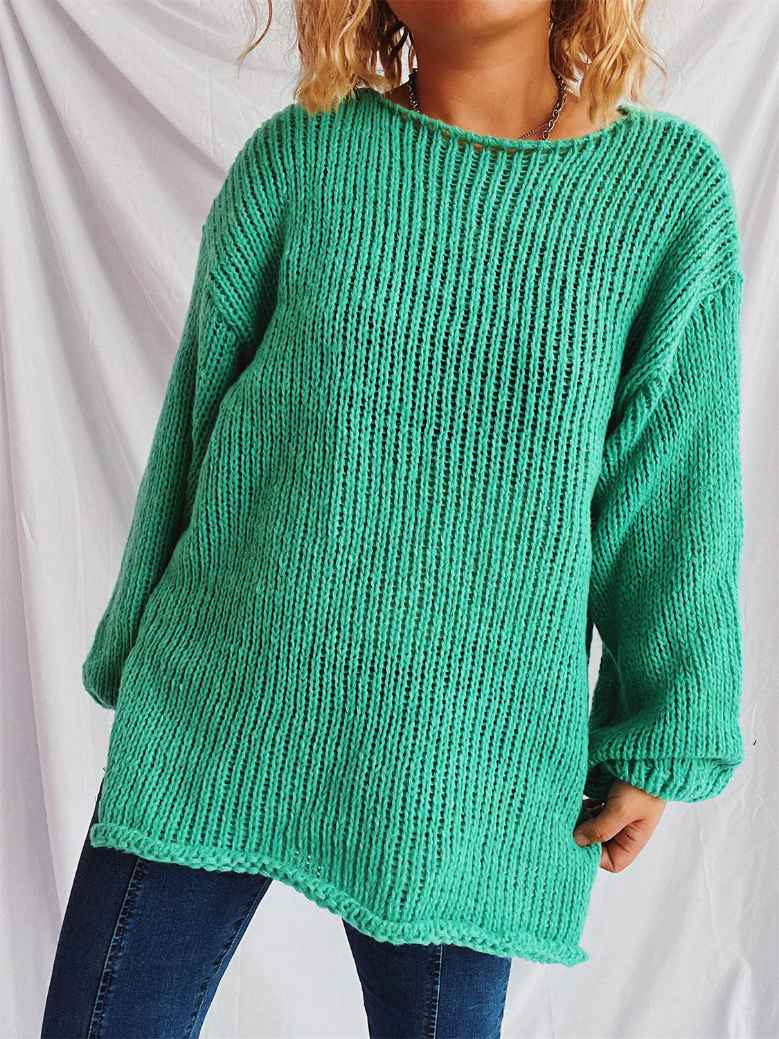 Boat Neck Dropped Shoulder Sweater-TOPS / DRESSES-[Adult]-[Female]-2022 Online Blue Zone Planet