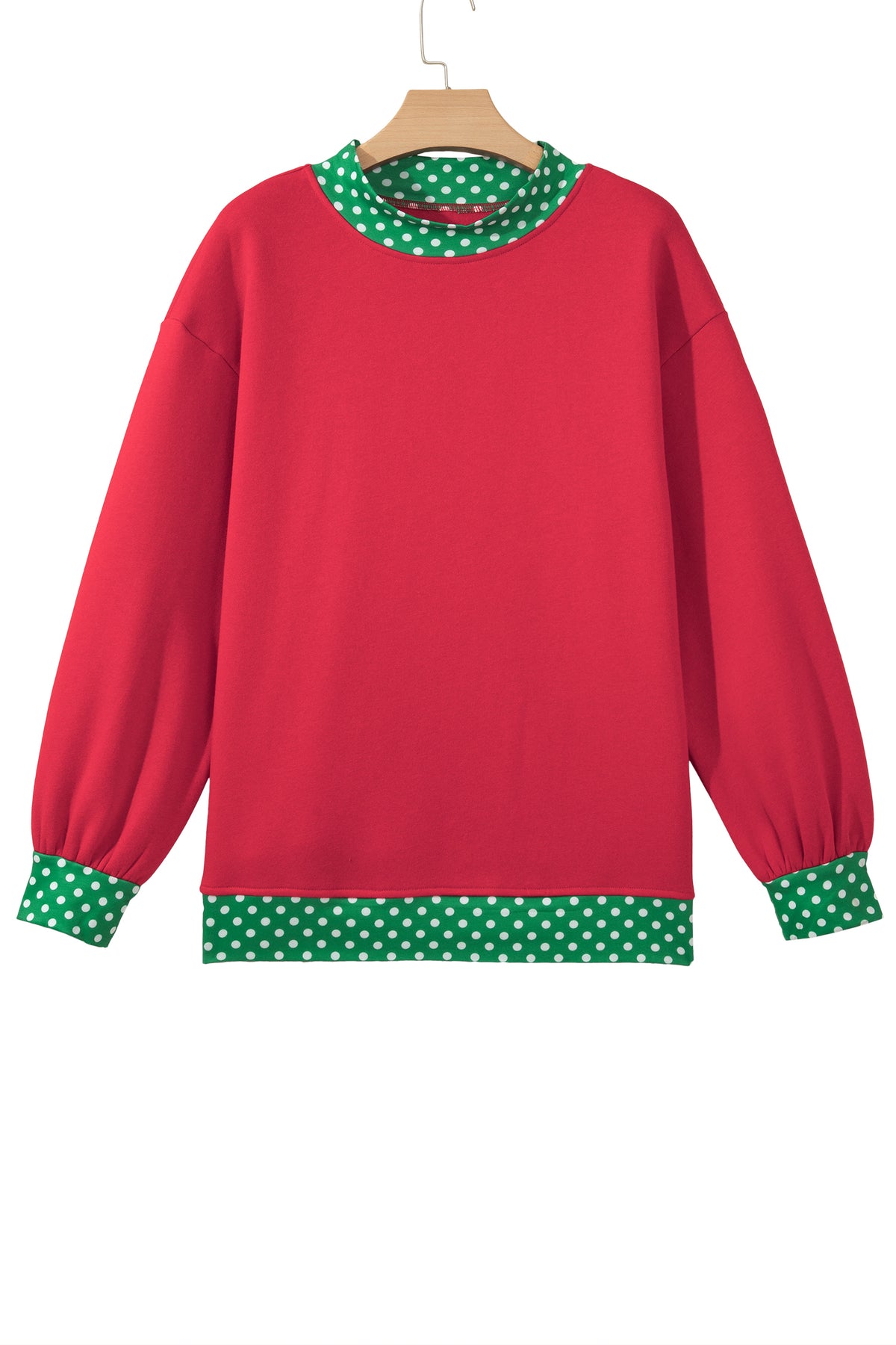 Racing Red Colorblock Polka Dot Contrast Trim Oversized Sweatshirt-Tops/Sweatshirts & Hoodies-[Adult]-[Female]-2022 Online Blue Zone Planet