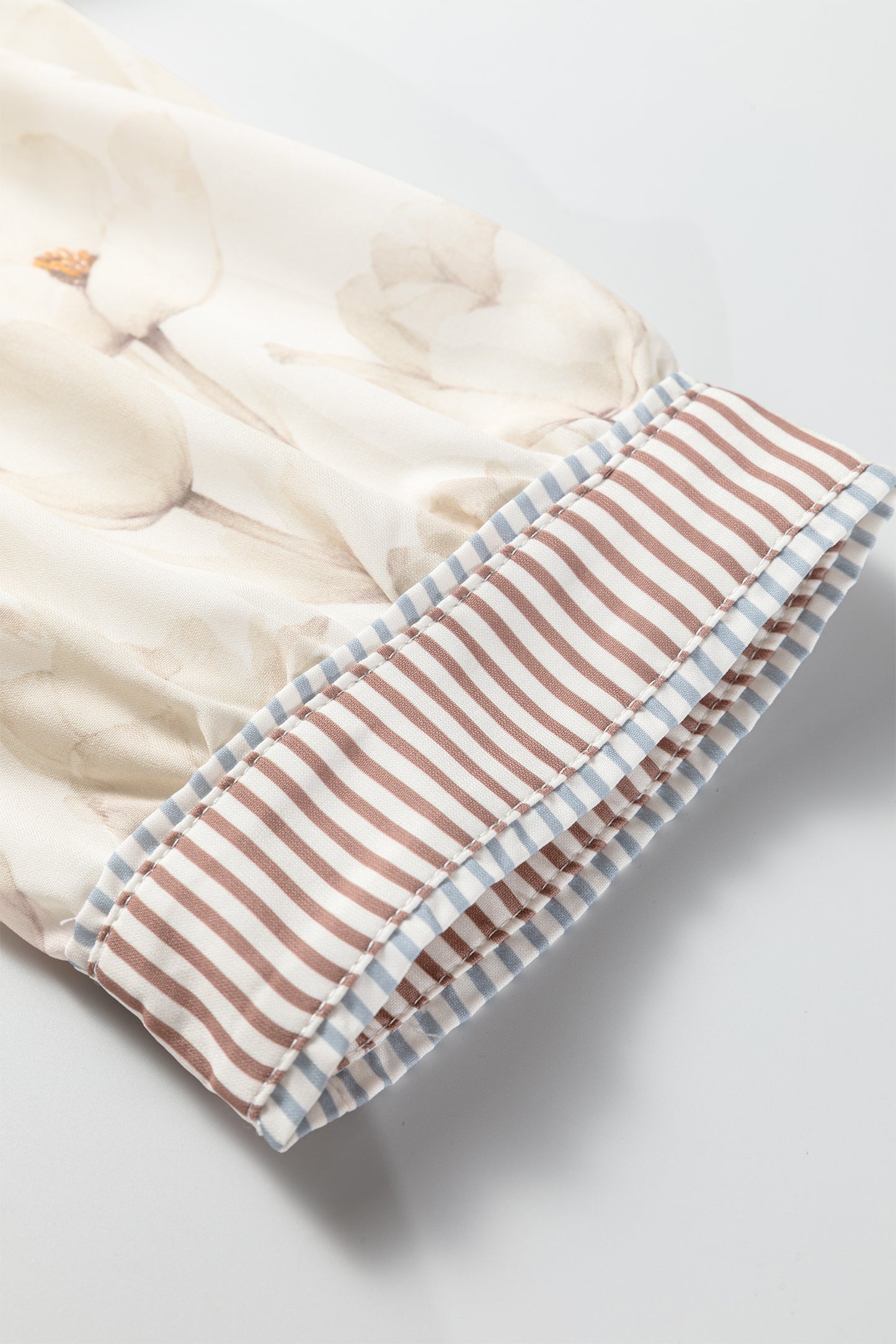 Khaki Plus Size Floral Print Striped Trim Patchwork Button Down A-line Dress-TOPS / DRESSES-[Adult]-[Female]-2022 Online Blue Zone Planet