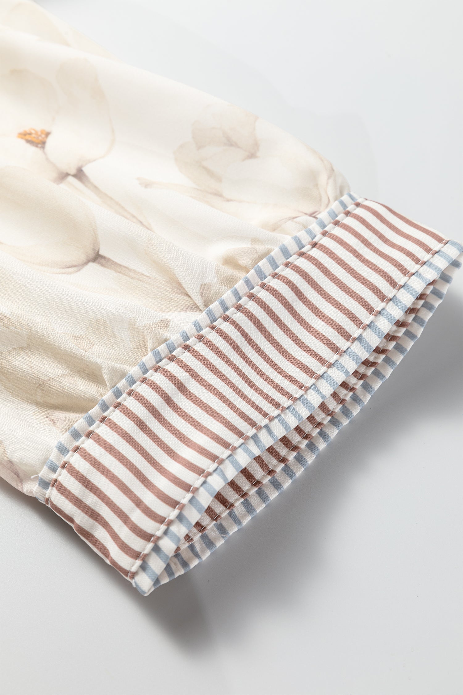 Khaki Plus Size Floral Print Striped Trim Patchwork Button Down A-line Dress-TOPS / DRESSES-[Adult]-[Female]-2022 Online Blue Zone Planet