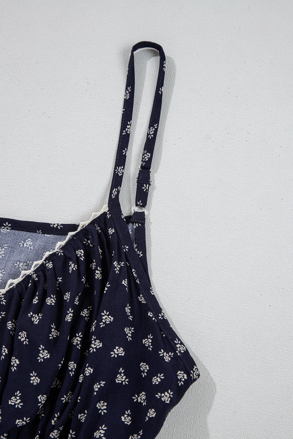 Blue Floral Print Spaghetti Strap Buttoned V Neck Tank Top-Tops/Tank Tops-[Adult]-[Female]-2022 Online Blue Zone Planet