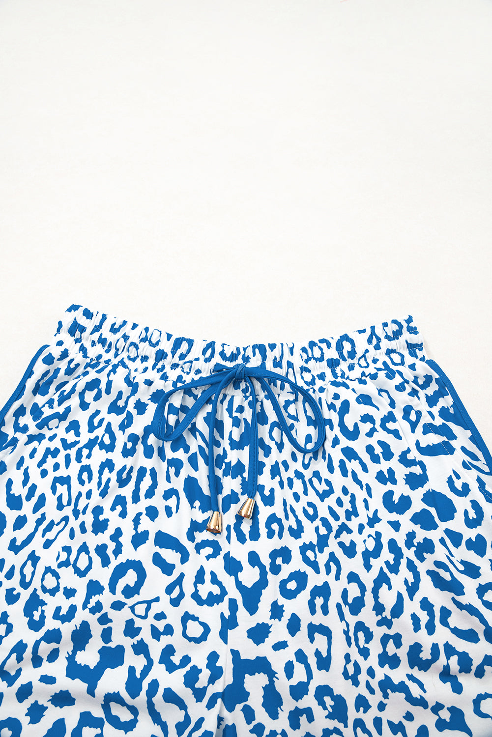 Blue Leopard Elastic Waist Lace Up Contrast Trim Casual Shorts-Bottoms/Casual Shorts-[Adult]-[Female]-2022 Online Blue Zone Planet