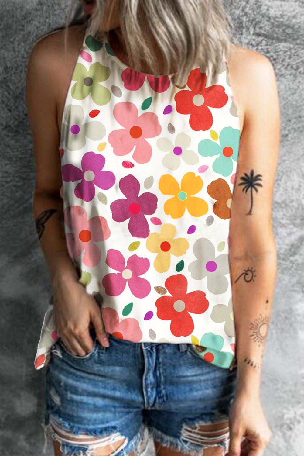 White Cute Floral Print Vest-Tops/Tank Tops-[Adult]-[Female]-White-S-2022 Online Blue Zone Planet