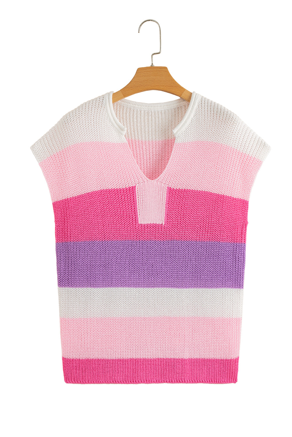 Pink Color Block Notch V Neck Sweater T Shirt-TOPS / DRESSES-[Adult]-[Female]-2022 Online Blue Zone Planet