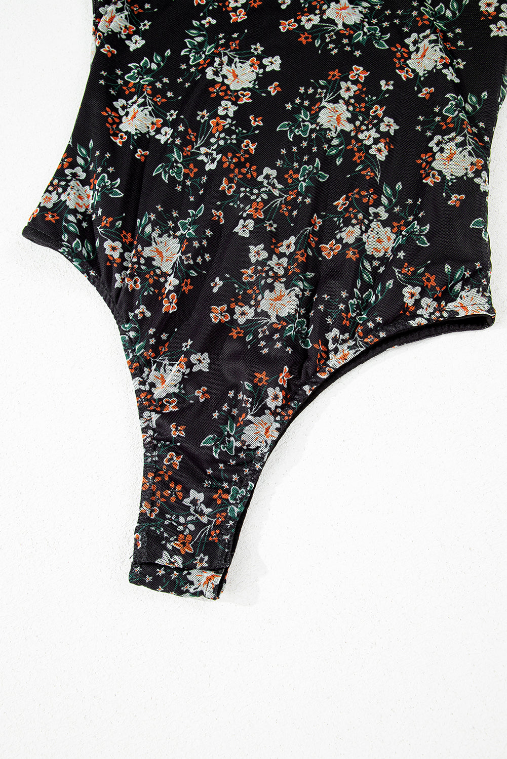 Black Floral Print U Neck Short Puff Sleeve Bodysuit-Tops/Bodysuits-[Adult]-[Female]-2022 Online Blue Zone Planet