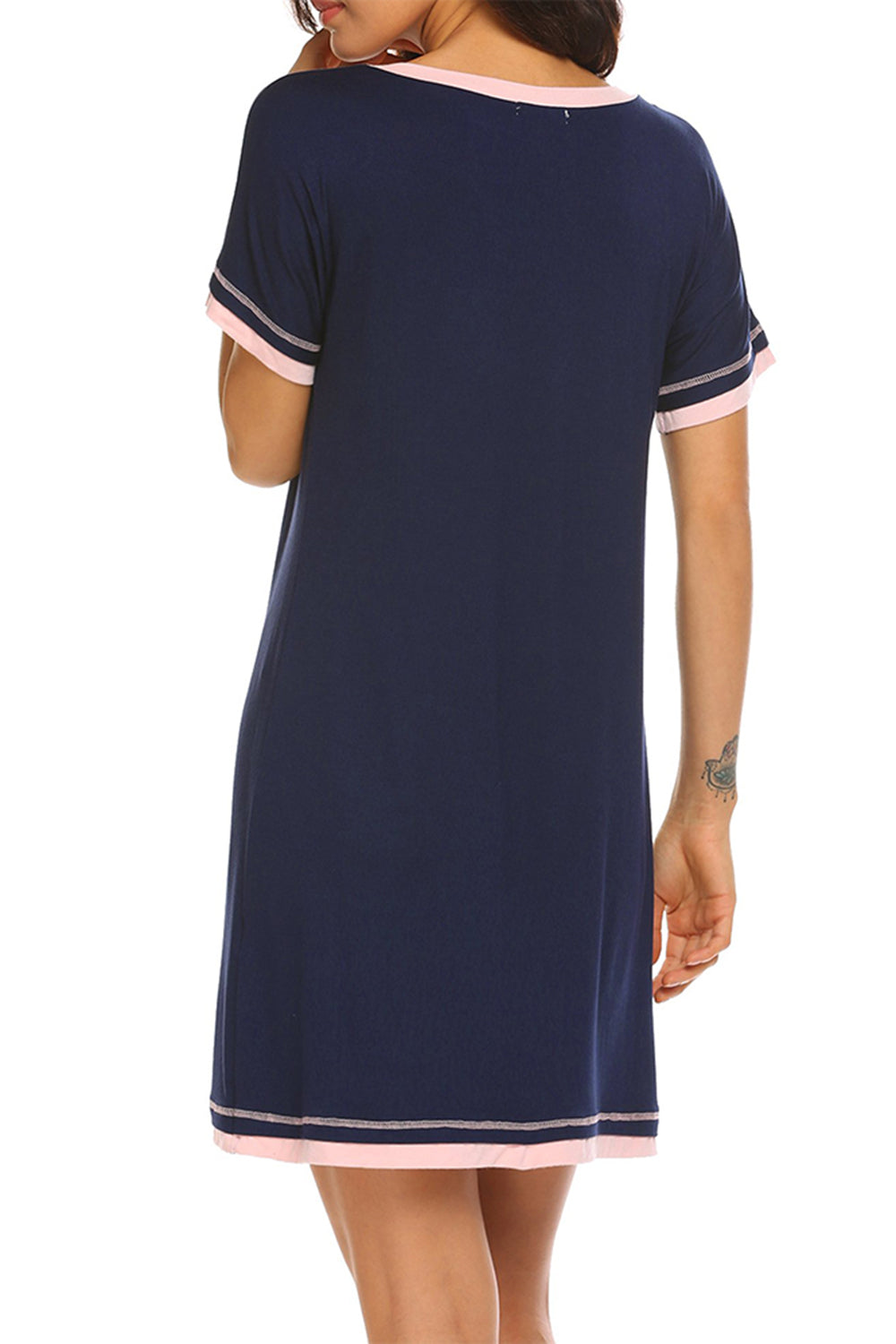 Blue Zone Planet | Contrast Trim Short Sleeve Lounge Dress-TOPS / DRESSES-[Adult]-[Female]-2022 Online Blue Zone Planet