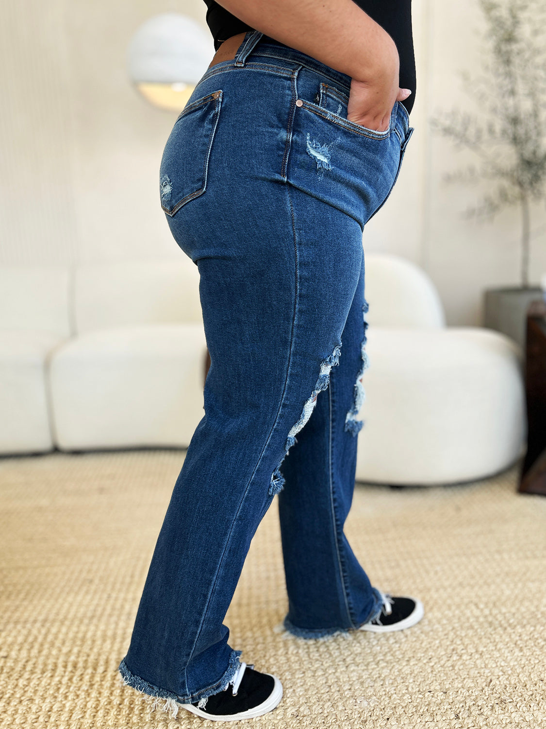 Blue Zone Planet | Judy Blue Full Size Mid Rise Distressed Raw Hem Jeans-TOPS / DRESSES-[Adult]-[Female]-2022 Online Blue Zone Planet