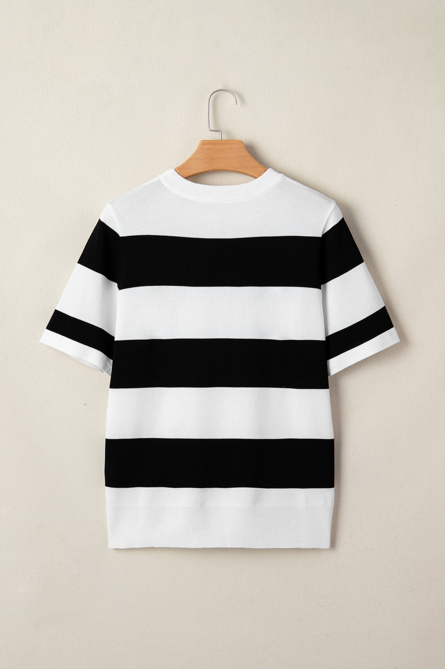 Black Stripe Colorblock Striped Knitted T Shirt-TOPS / DRESSES-[Adult]-[Female]-2022 Online Blue Zone Planet