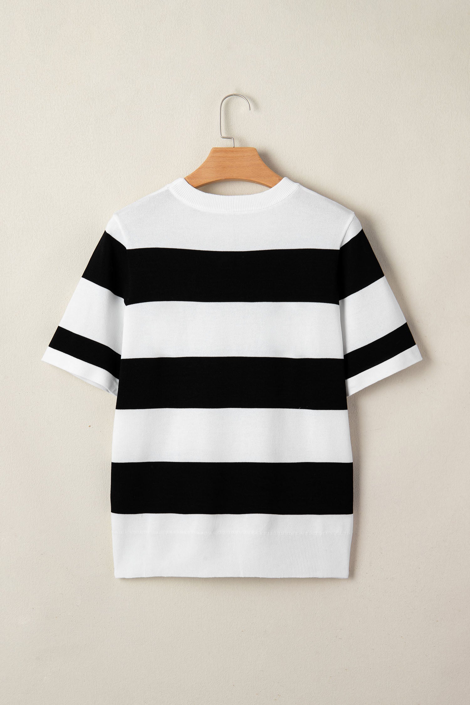 Black Stripe Colorblock Striped Knitted T Shirt-TOPS / DRESSES-[Adult]-[Female]-2022 Online Blue Zone Planet