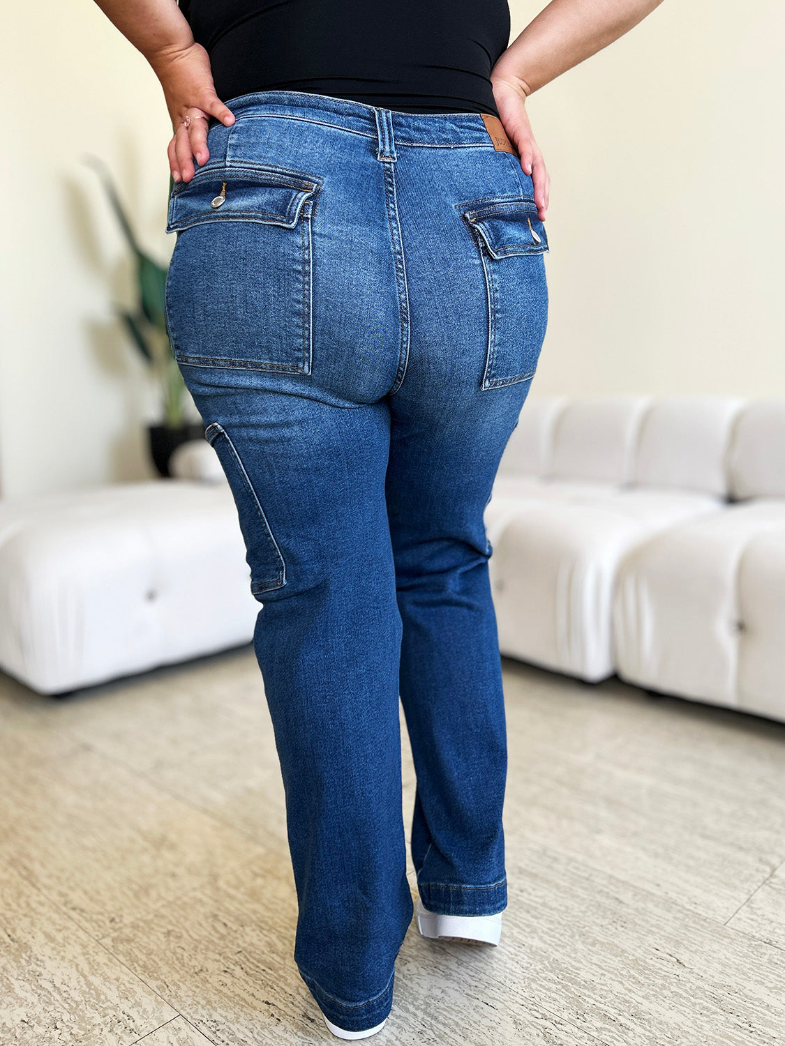 Judy Blue Full Size High Waist Straight Cargo Jeans-BOTTOMS SIZES SMALL MEDIUM LARGE-[Adult]-[Female]-2022 Online Blue Zone Planet