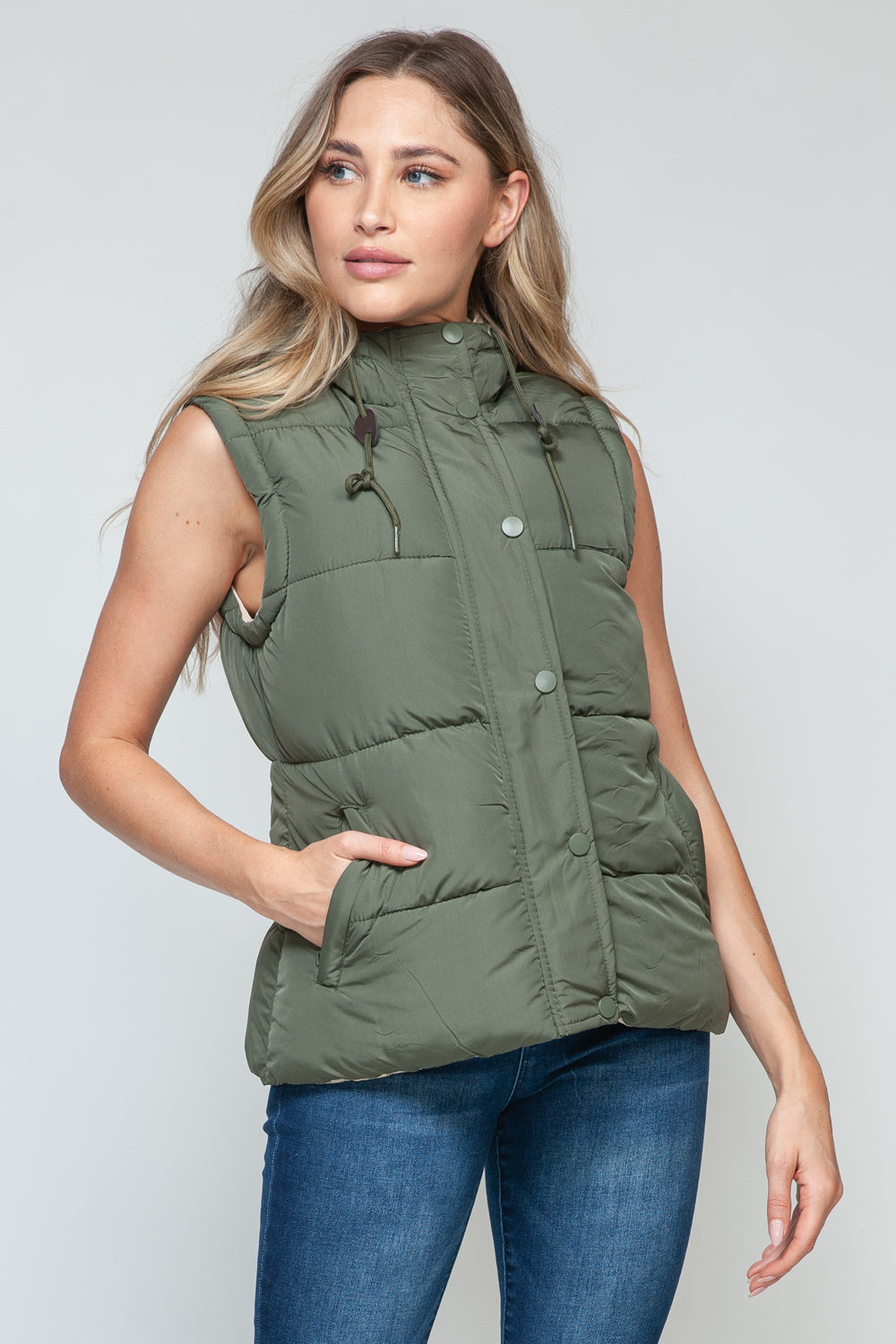 Snobbish Snap and Zip Closure Hooded Vest-TOPS / DRESSES-[Adult]-[Female]-2022 Online Blue Zone Planet