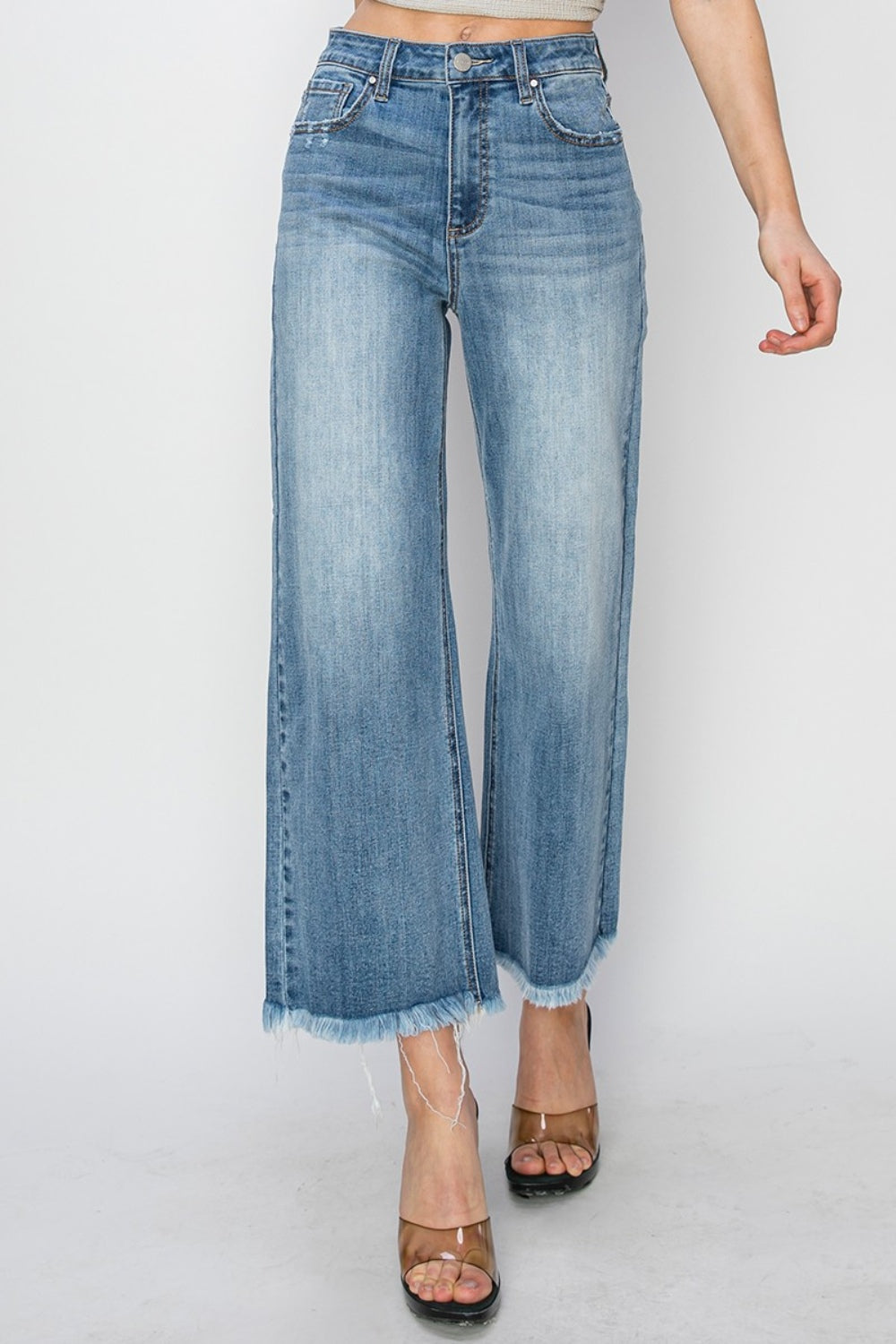 RISEN Raw Hem Cropped Wide Leg Jeans-TOPS / DRESSES-[Adult]-[Female]-2022 Online Blue Zone Planet