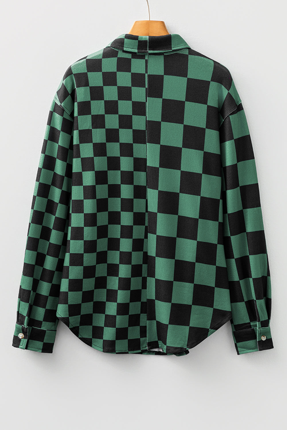 Green Checkerboard Flap Pocket Button Front Shacket-Outerwear/Plaid Shackets-[Adult]-[Female]-2022 Online Blue Zone Planet
