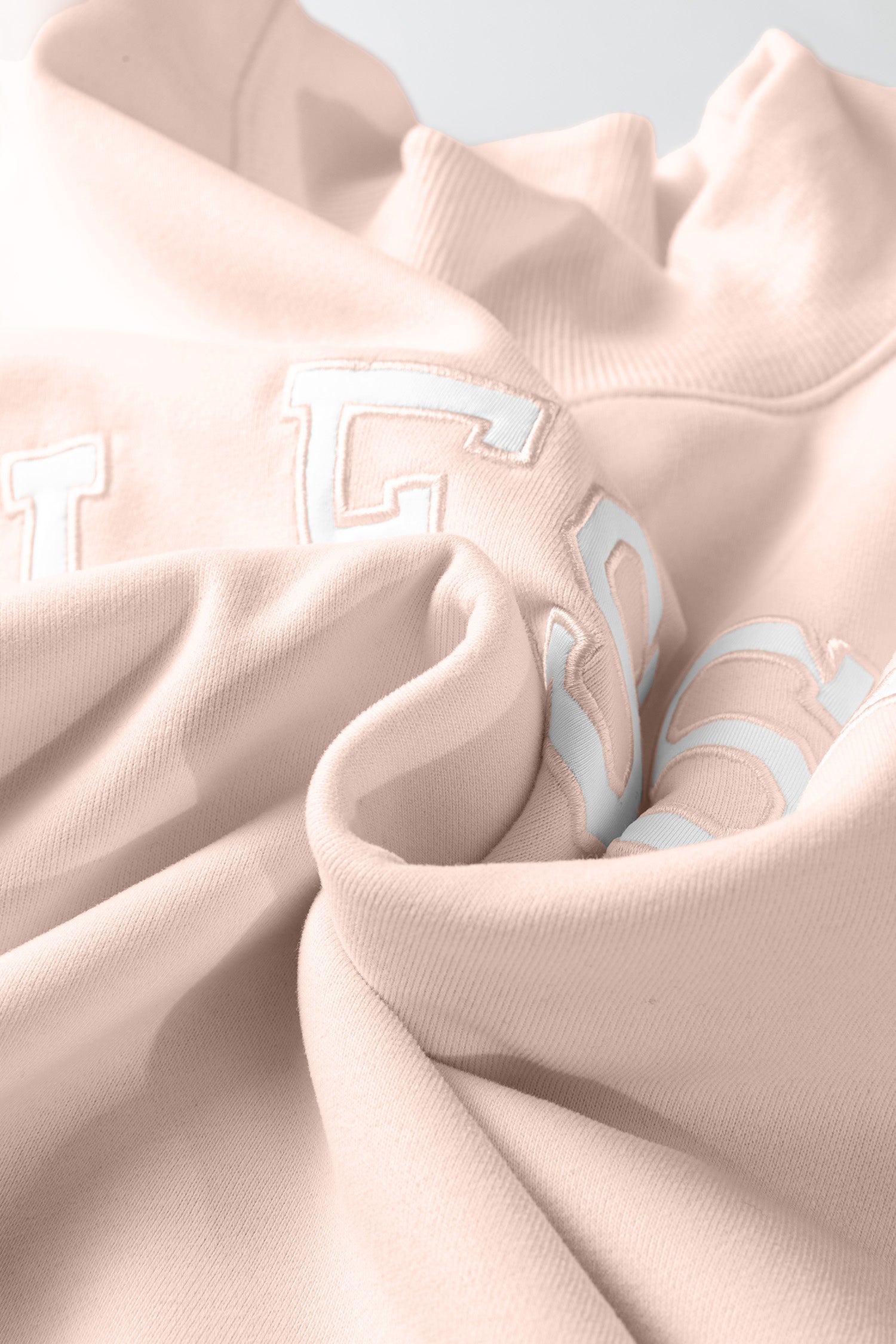 Light Pink Oversize Blessed Embroidered Mock Neck Sweatshirt-Tops/Sweatshirts & Hoodies-[Adult]-[Female]-2022 Online Blue Zone Planet