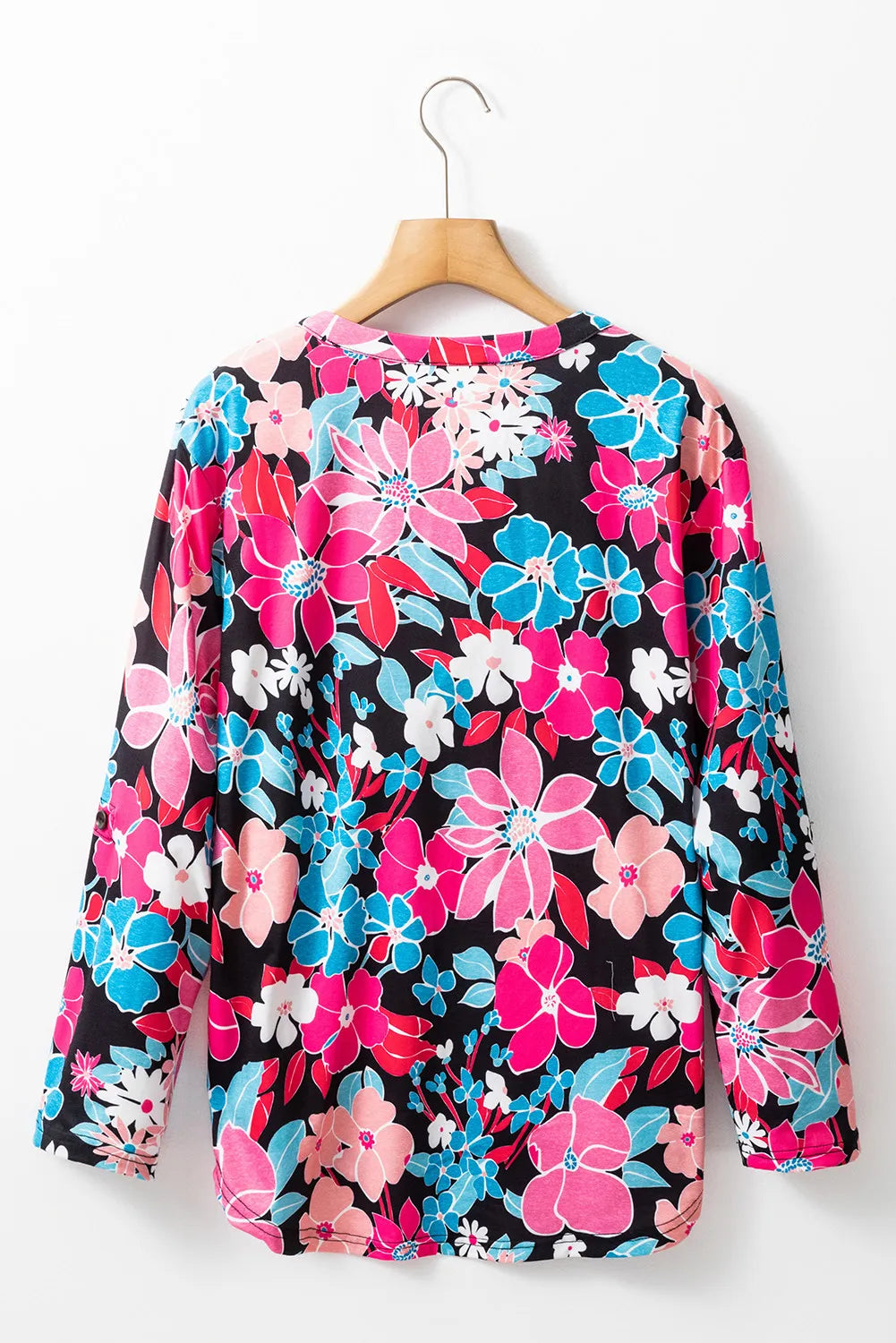 Floral Notched Long Sleeve Blouse-TOPS / DRESSES-[Adult]-[Female]-2022 Online Blue Zone Planet