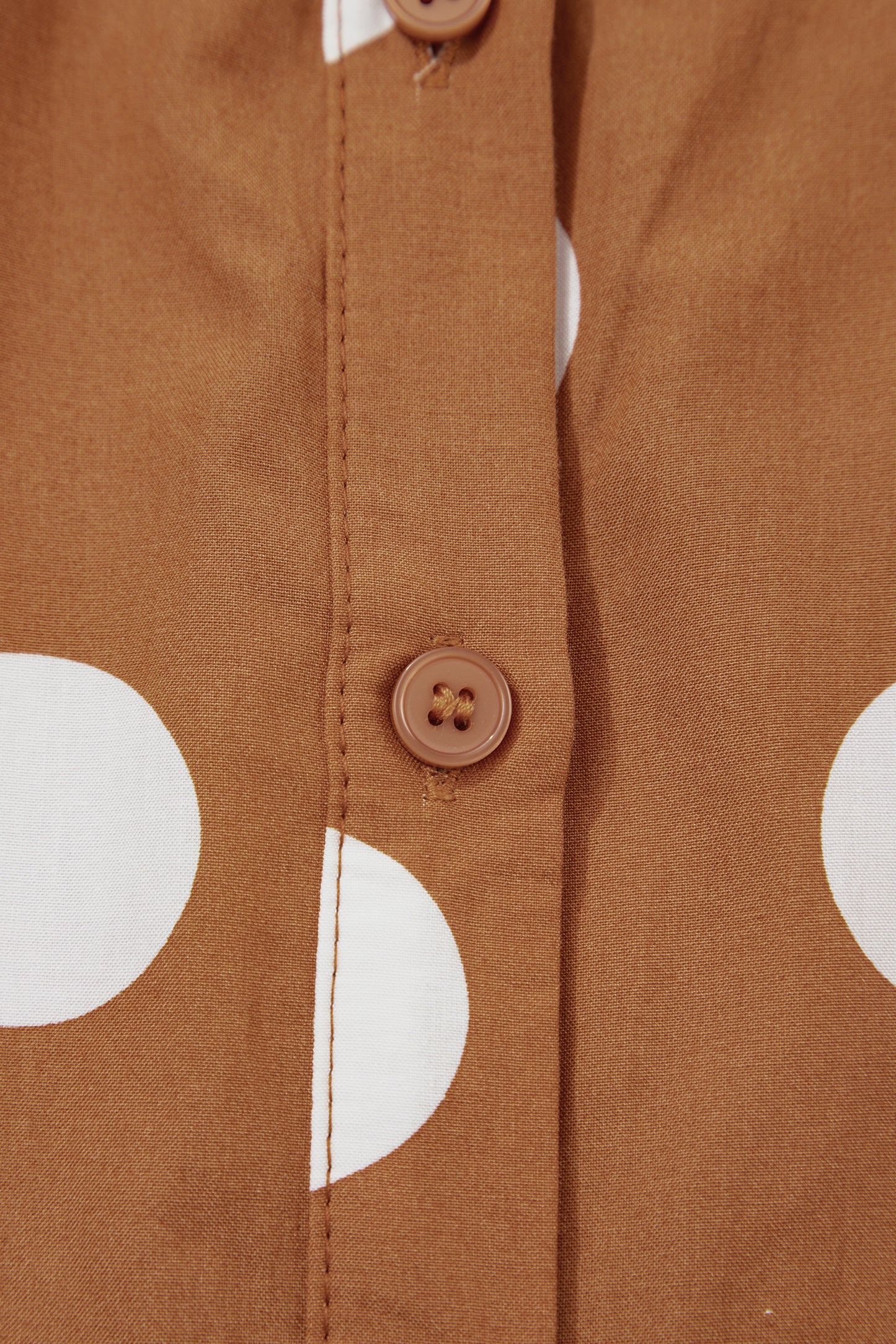 Brown Polka Dot Button Front Long Sleeve Shift Dress-TOPS / DRESSES-[Adult]-[Female]-2022 Online Blue Zone Planet
