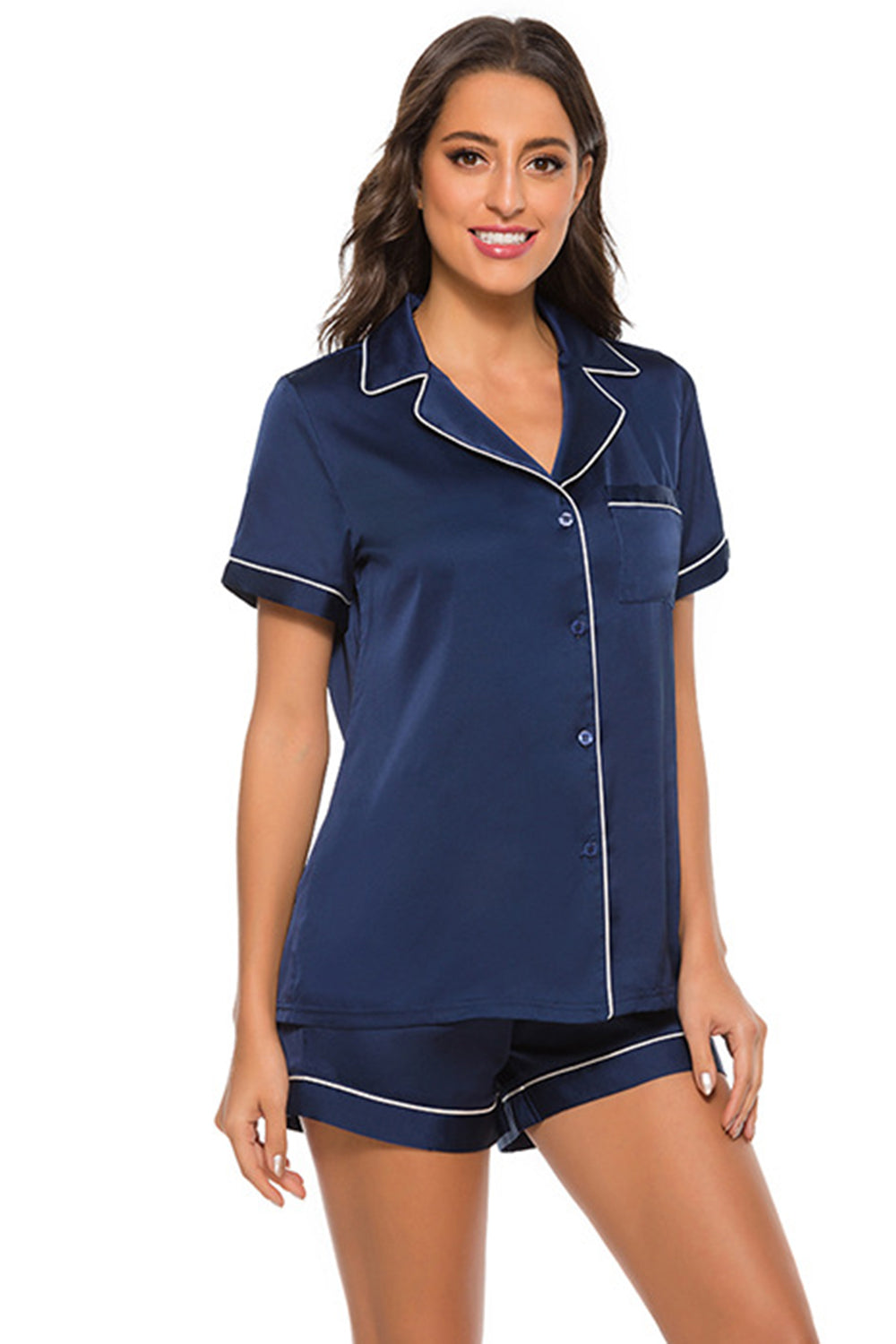 Printed Button Up Short Sleeve Top and Shorts Lounge Set-TOPS / DRESSES-[Adult]-[Female]-2022 Online Blue Zone Planet