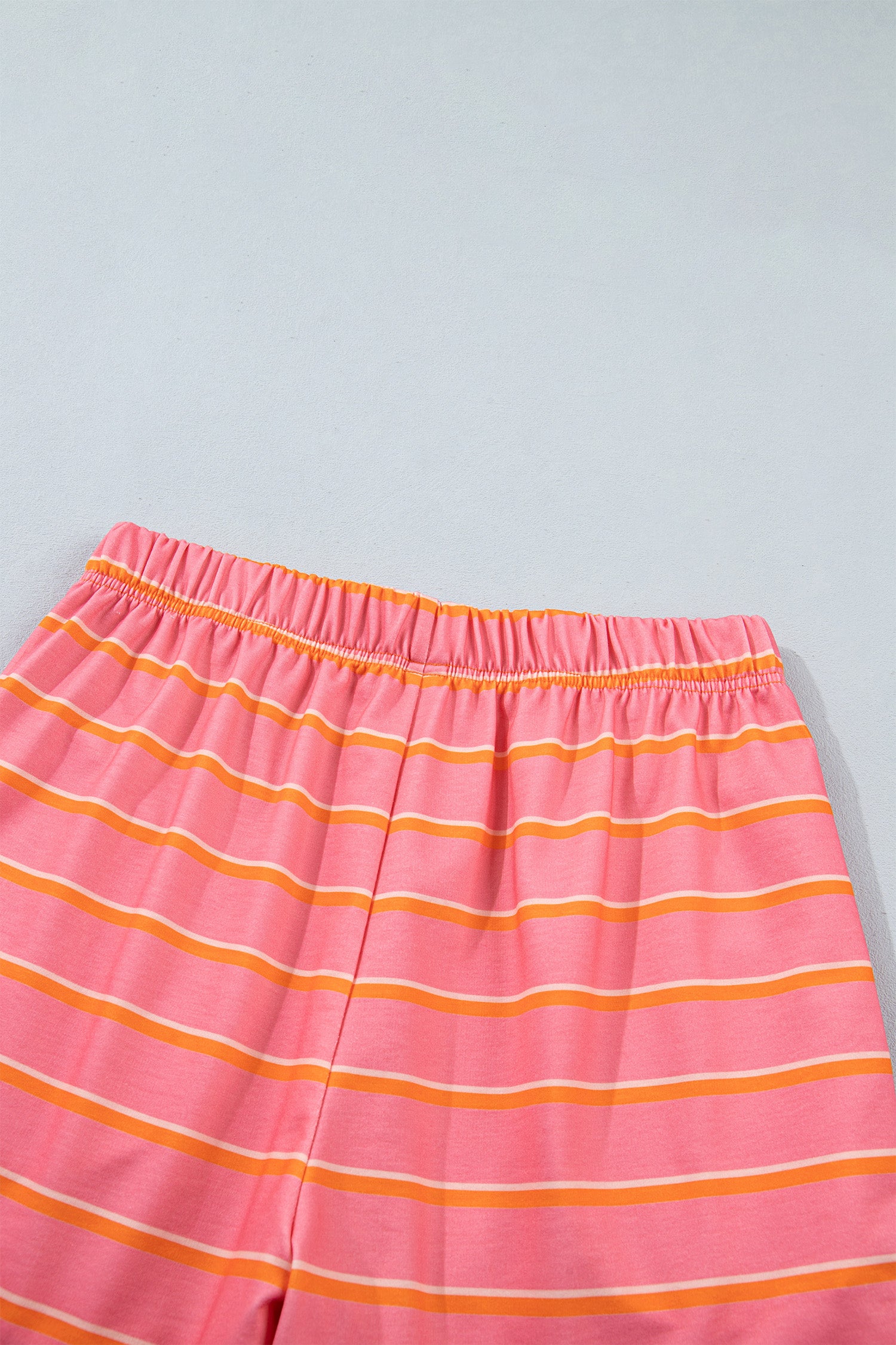 Rose Stripe Color Block Trim Long Sleeve Pullover Pocketed Shorts 2pcs Set-Two Piece Sets/Short Sets-[Adult]-[Female]-2022 Online Blue Zone Planet